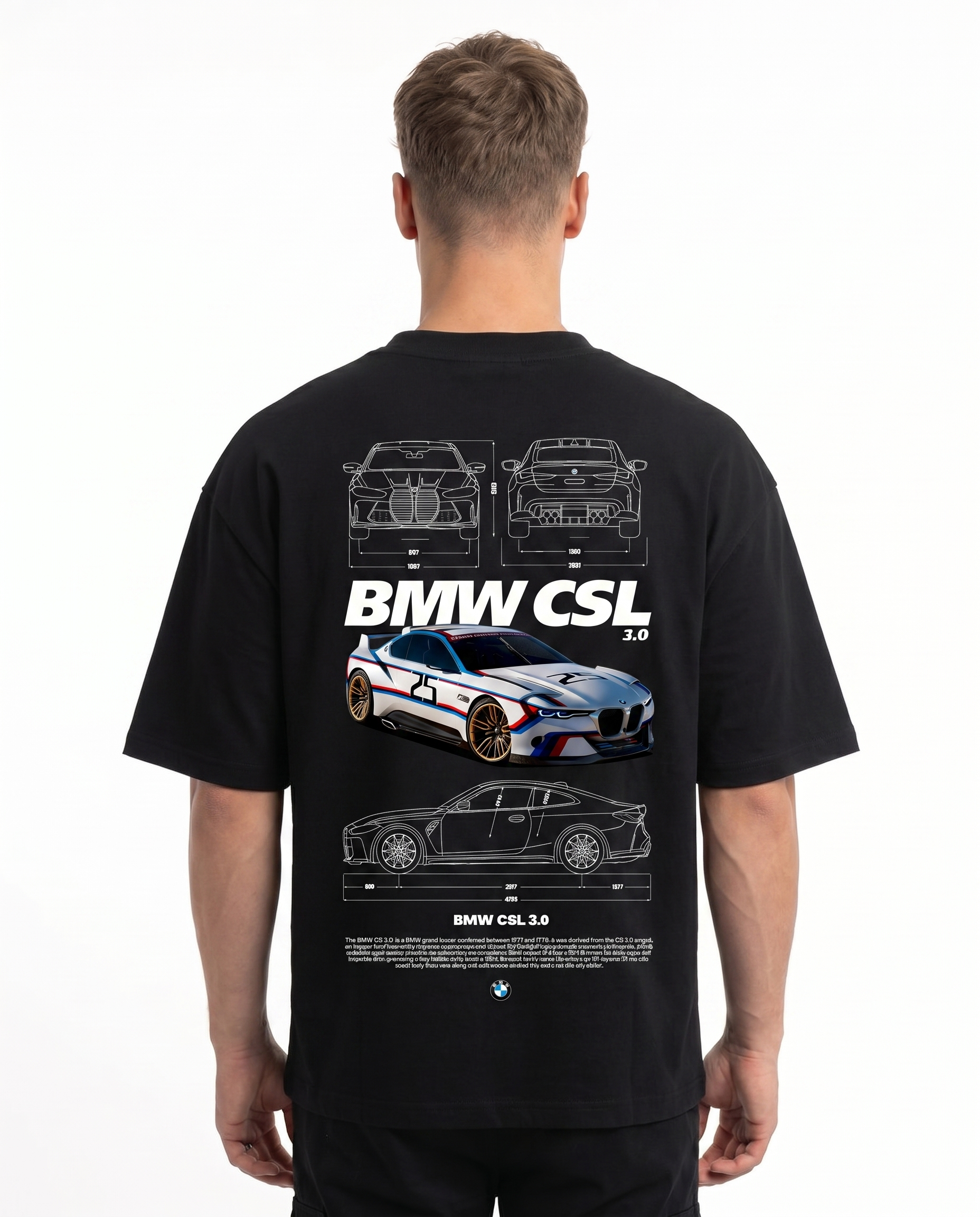 BMW CSL 3.0 OVS Tee Black - model back print