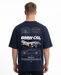 BMW CSL 3.0 OVS Tee French Navy - model back print