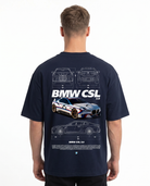 BMW CSL 3.0 OVS Tee French Navy - model back print