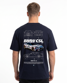 BMW CSL 3.0 Std Tee French Navy - model back print