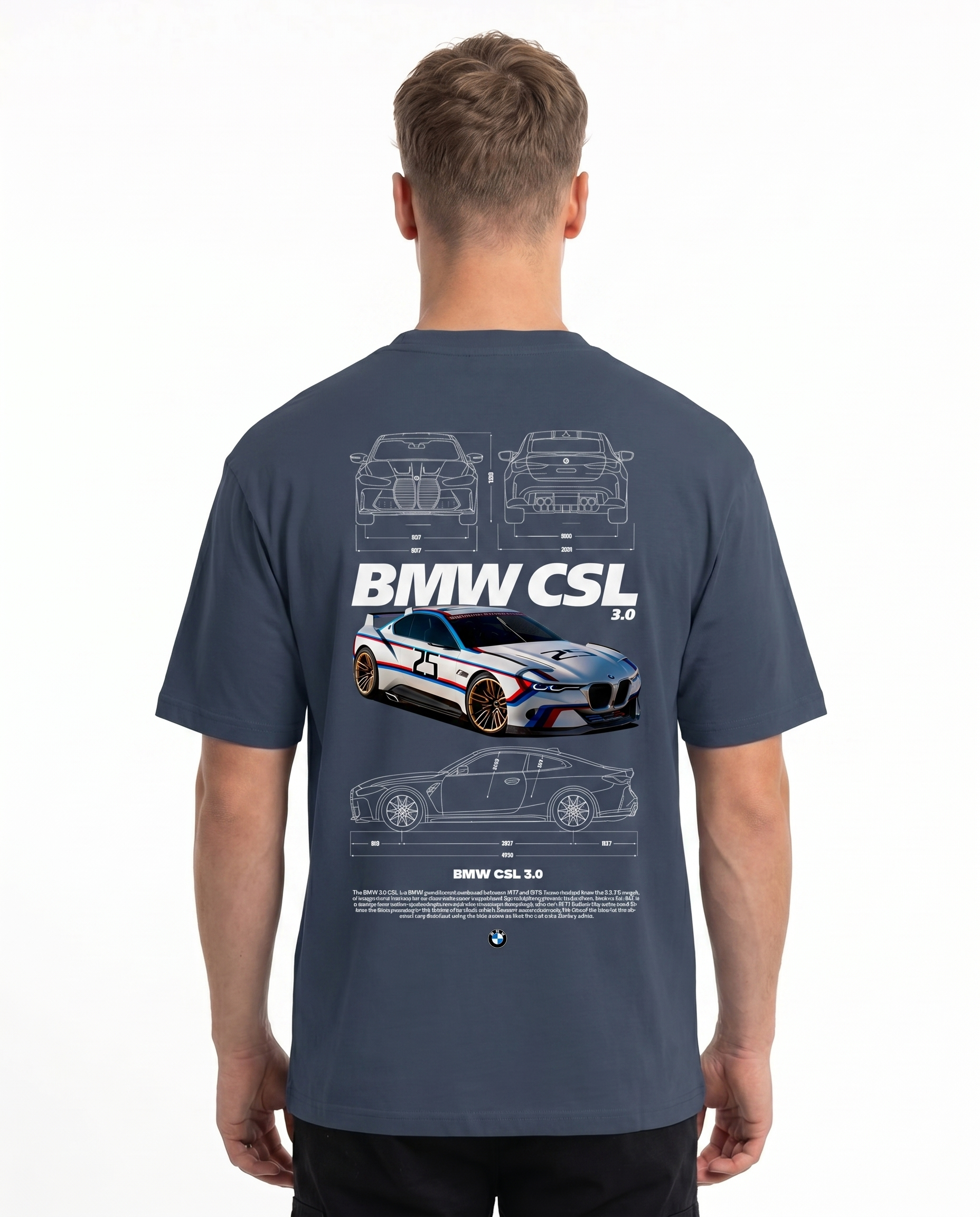 BMW CSL 3.0 Std Tee India Ink Grey - model back print
