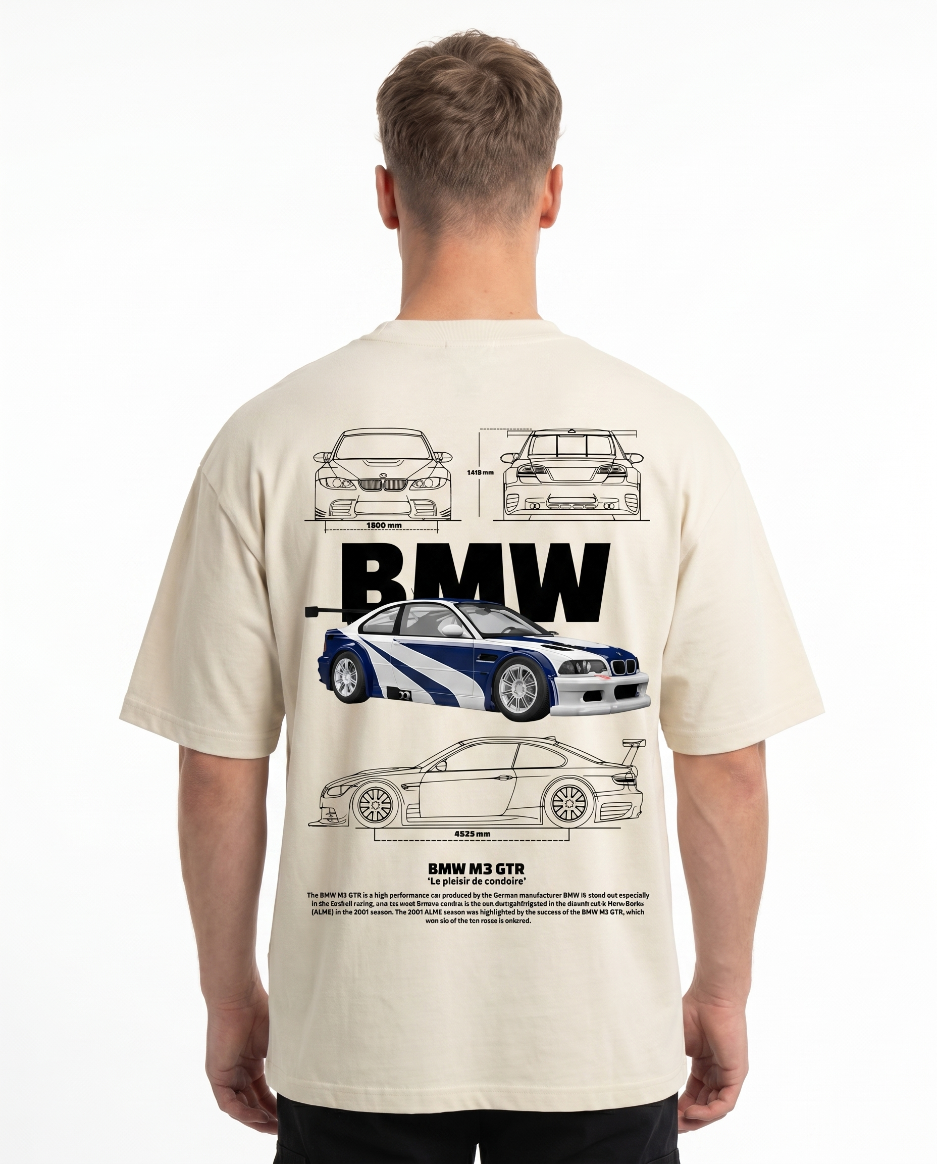 BMW M3 GTR OVS Tee Natural Raw - model back print