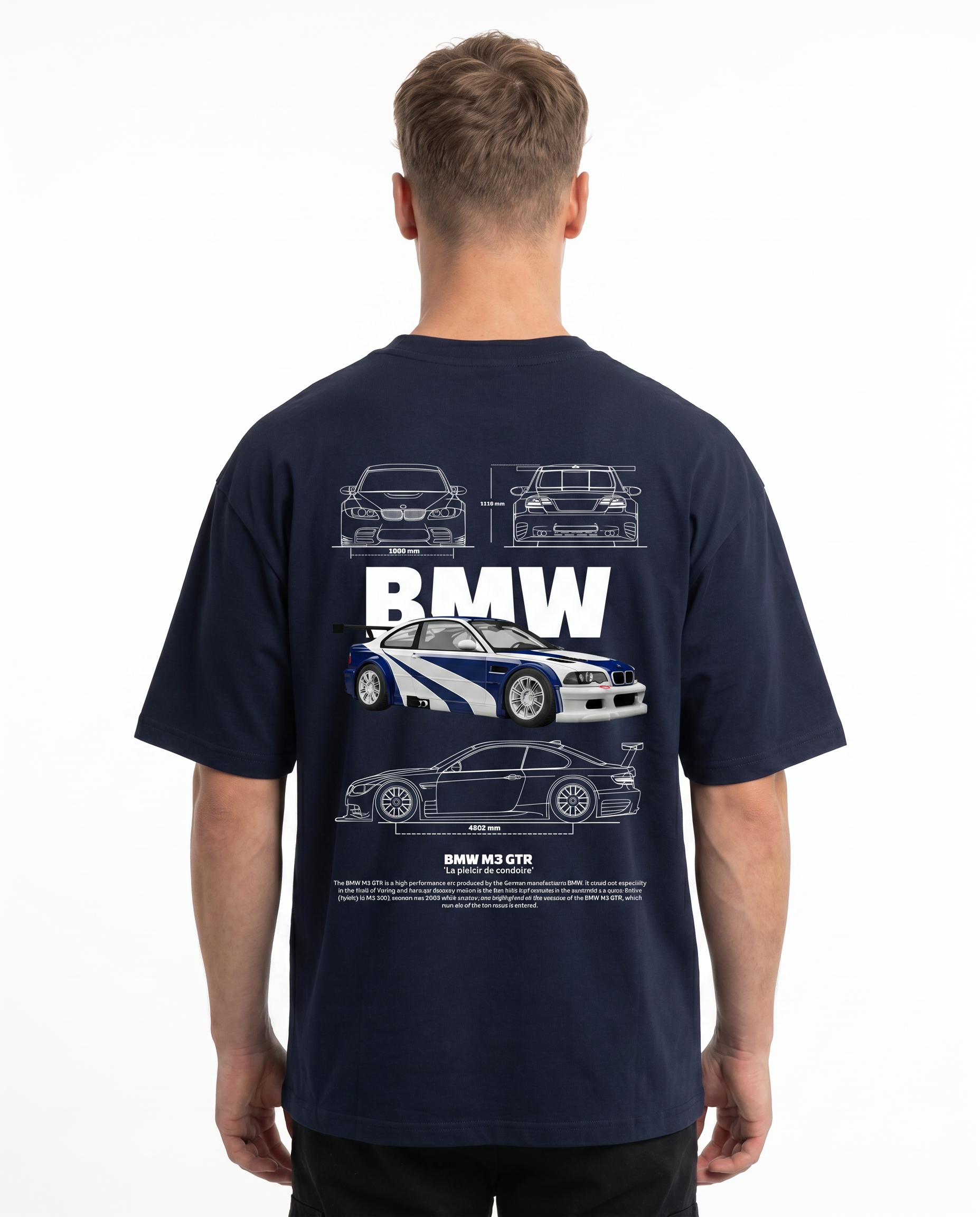 BMW M3 GTR OVS Tee French Navy - model back print