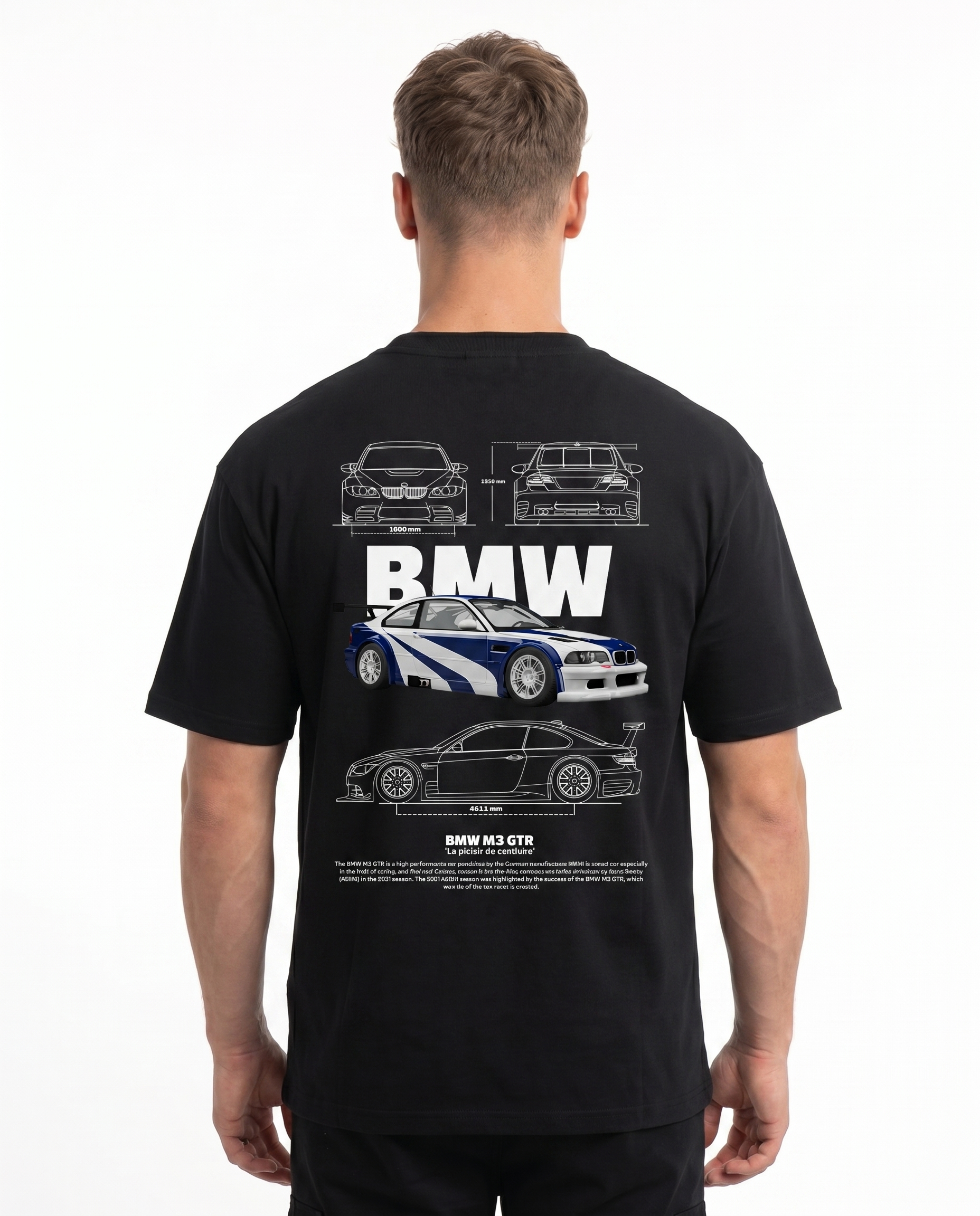 BMW M3 GTR Std Tee Black - model back print