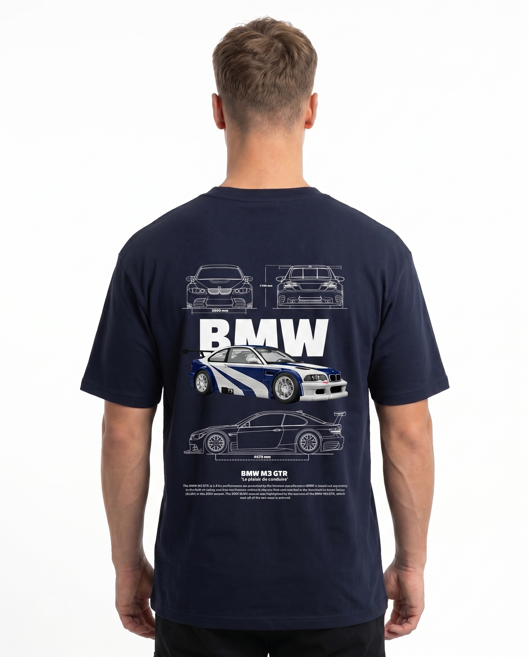 BMW M3 GTR Std Tee French Navy - model back print