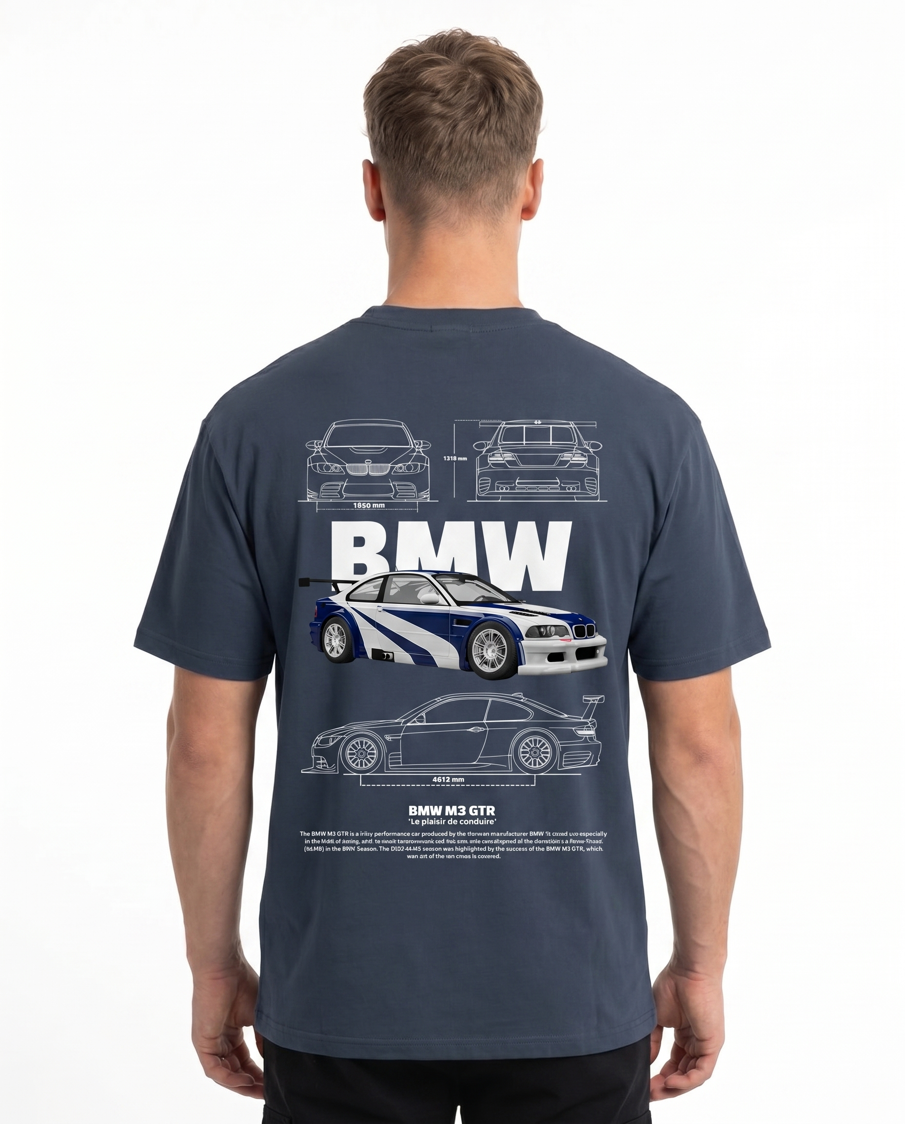 BMW M3 GTR Std Tee India Ink Grey - model back print