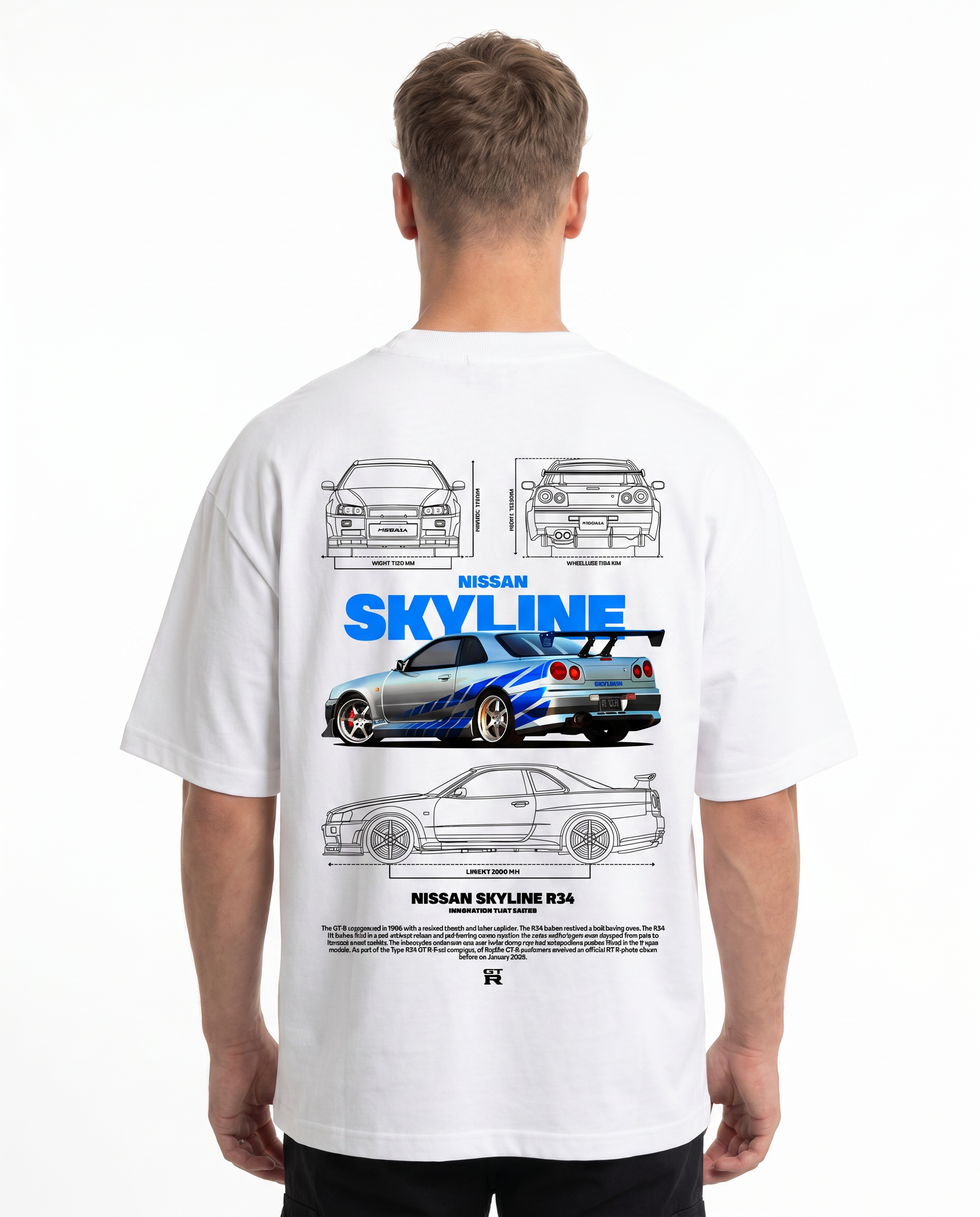 Nissan Skyline R34 Oversized Tee White Back
