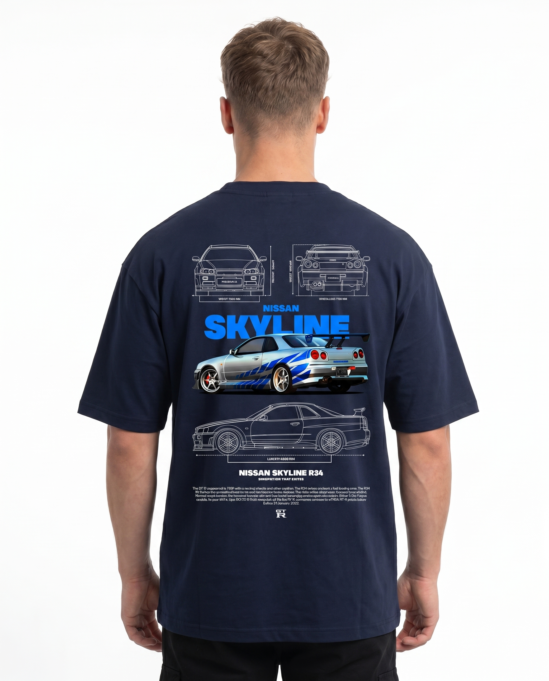 Nissan Skyline R34 Oversized Tee French Navy Back