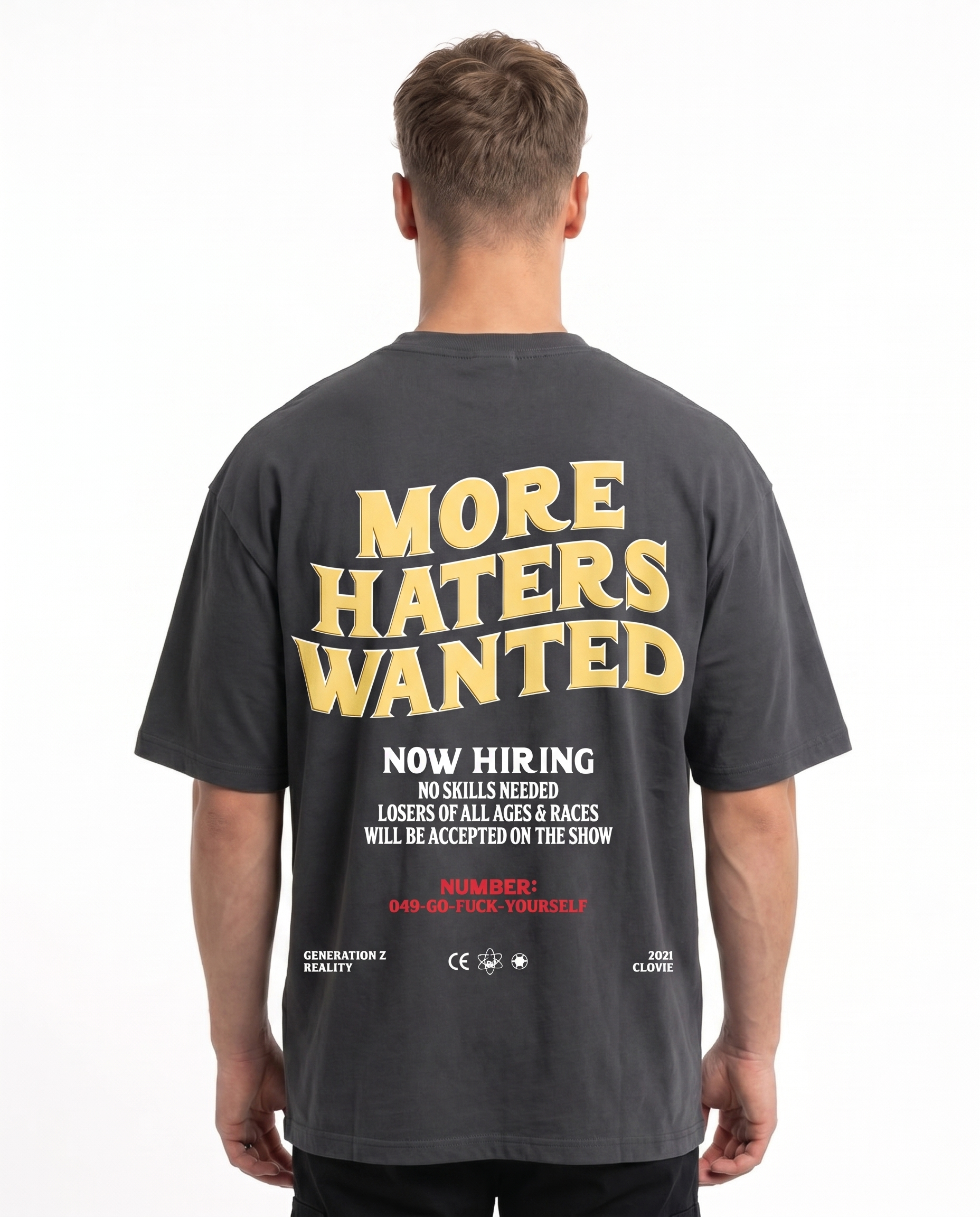 More haters wanted Oversized Tee Charcoal Back