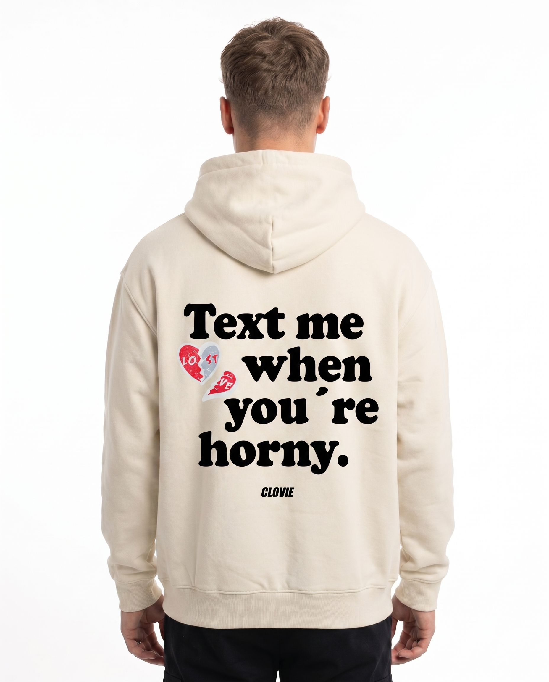 Text me when youre horny Hoodie White Sand Back