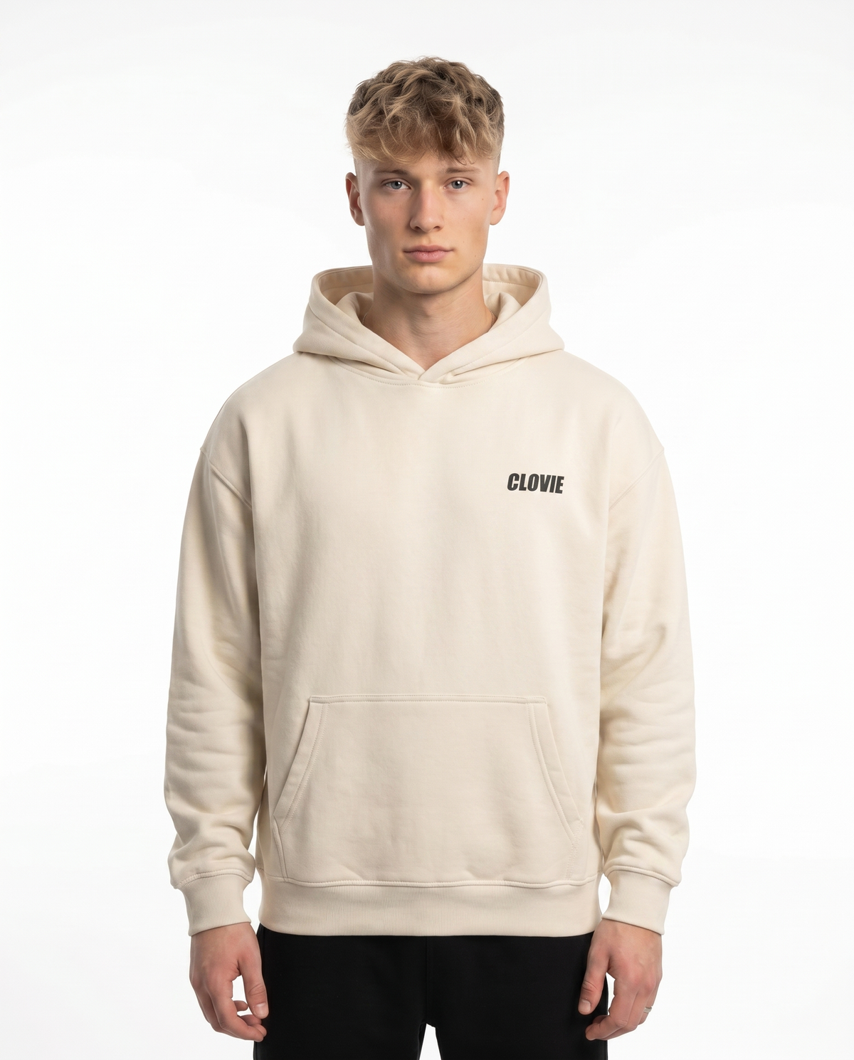 Porsche 911 GT3 RS Oversized Hoodie White Sand - model front CLOVIE (reuse library)
