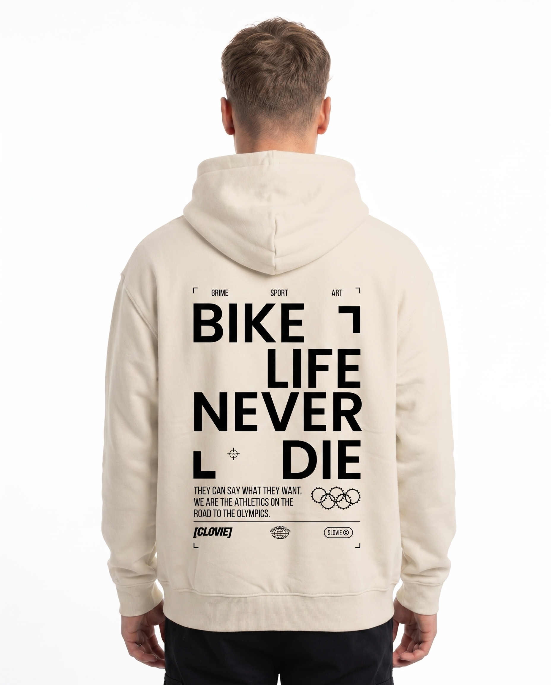 Bike life Oversized Hoodie White Sand Back