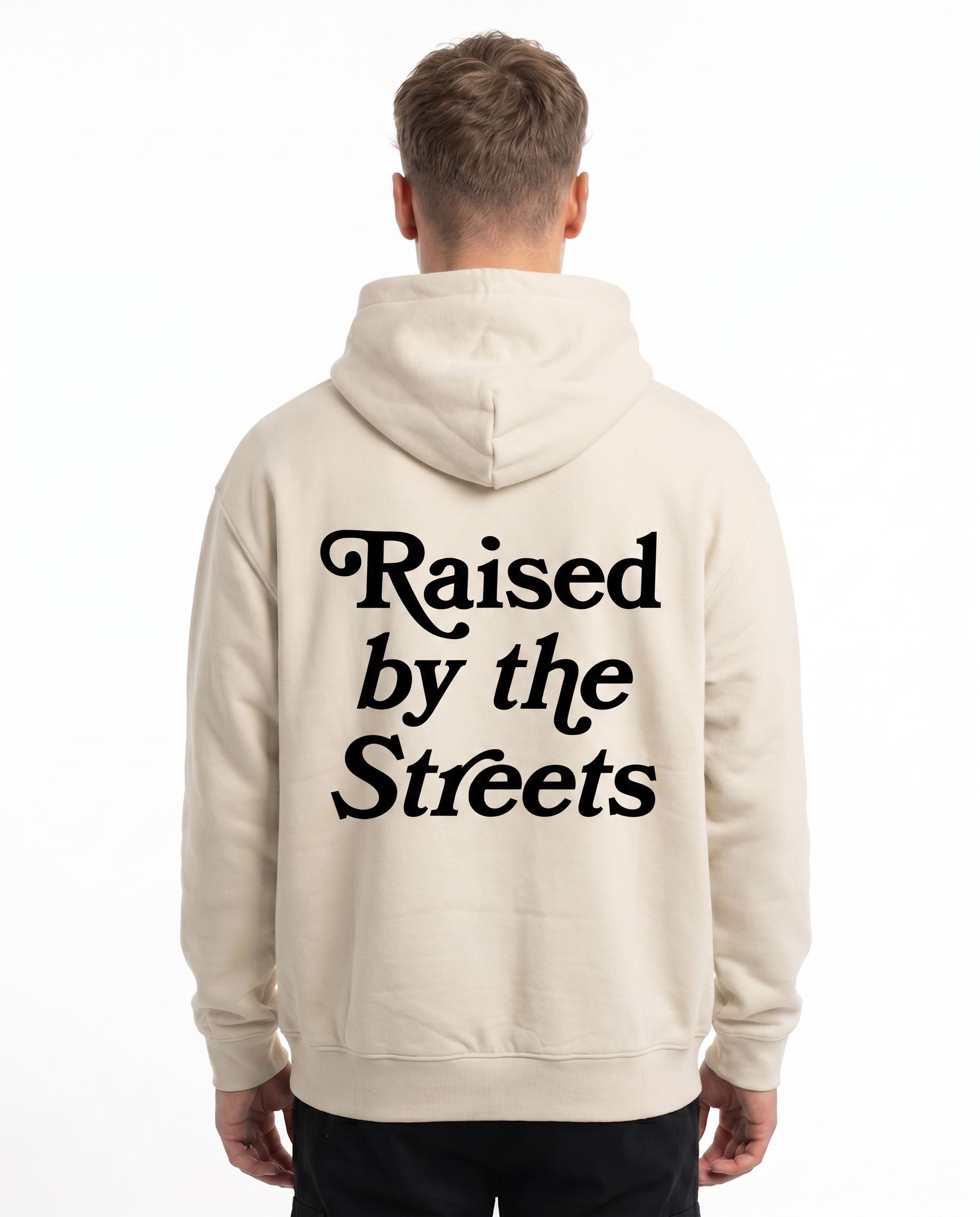 Raised by the streets OVS Hoodie White Sand Back