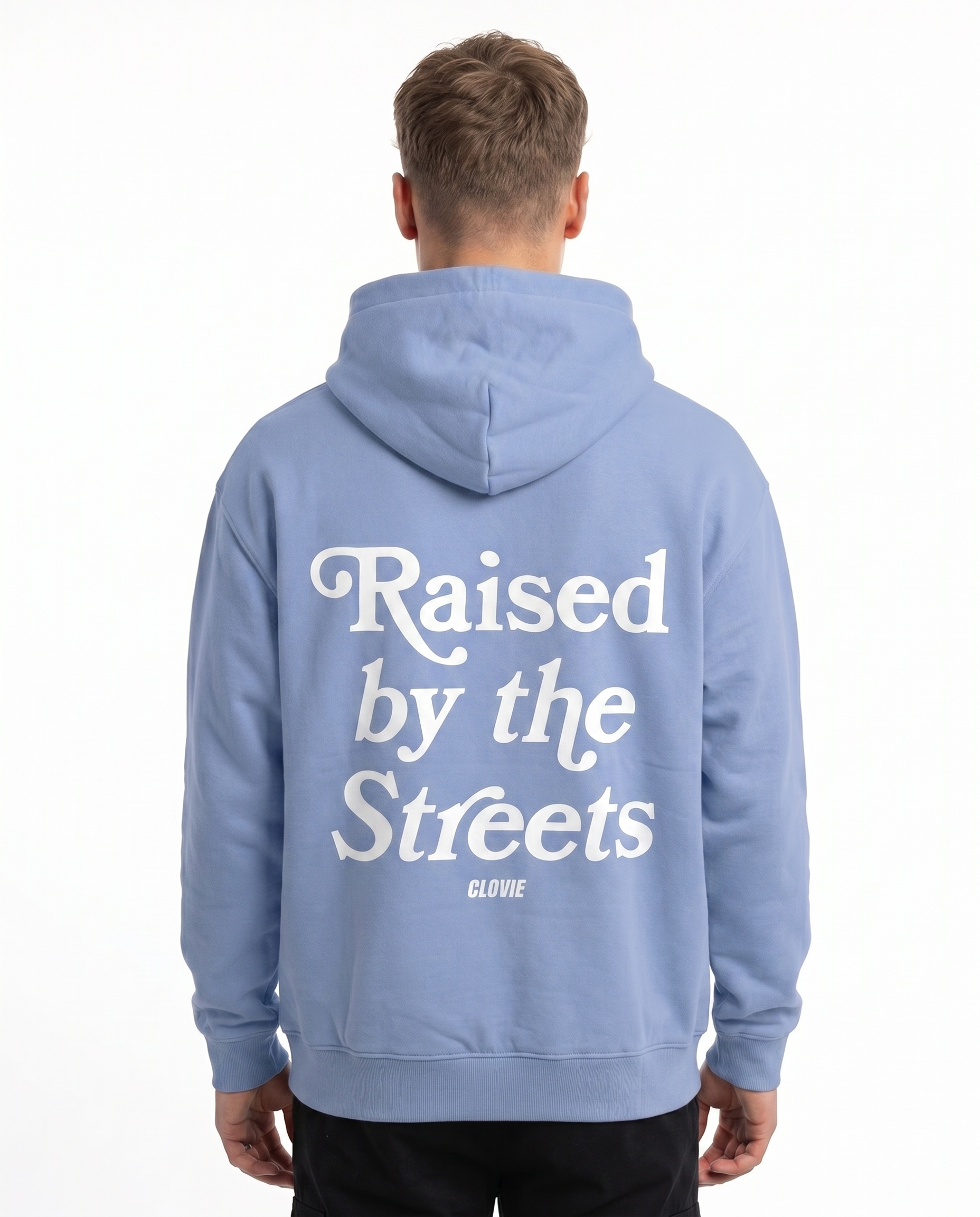 Raised by the streets OVS Hoodie Powder Blue Back