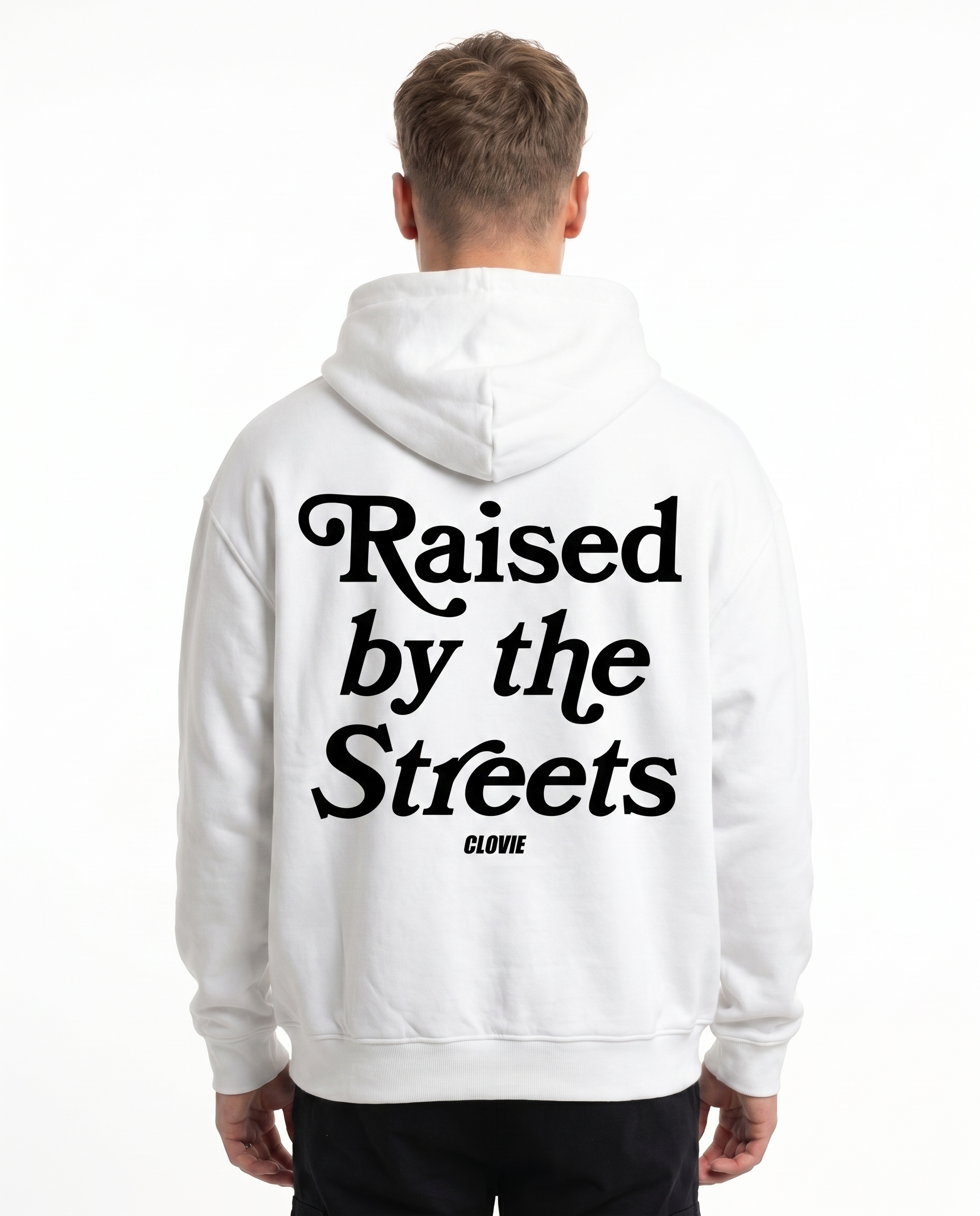 Raised by the streets Zip Hoodie White Back