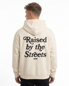 Raised by the streets Zip Hoodie White Sand Back
