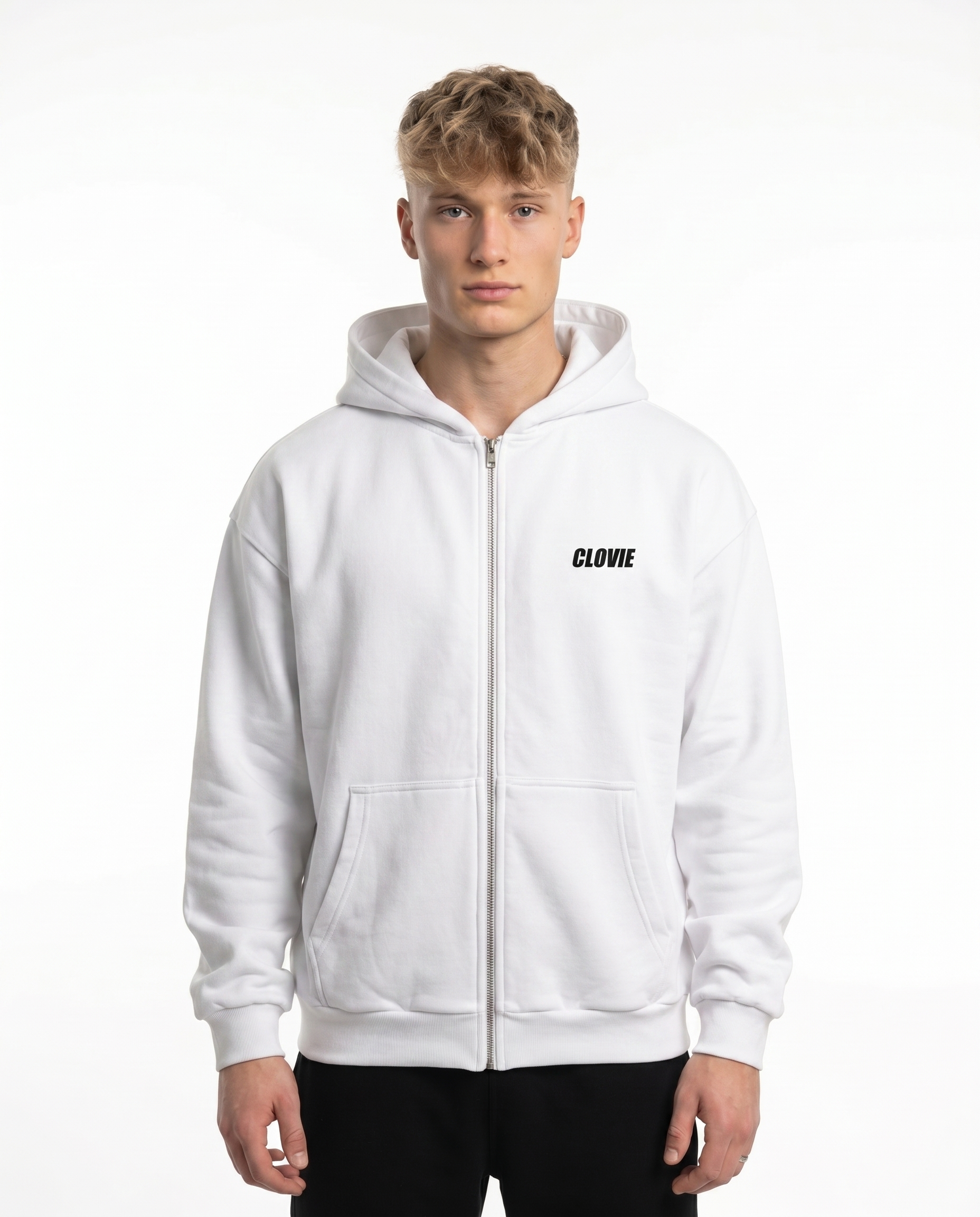 Raised by the streets Zip Hoodie White Front