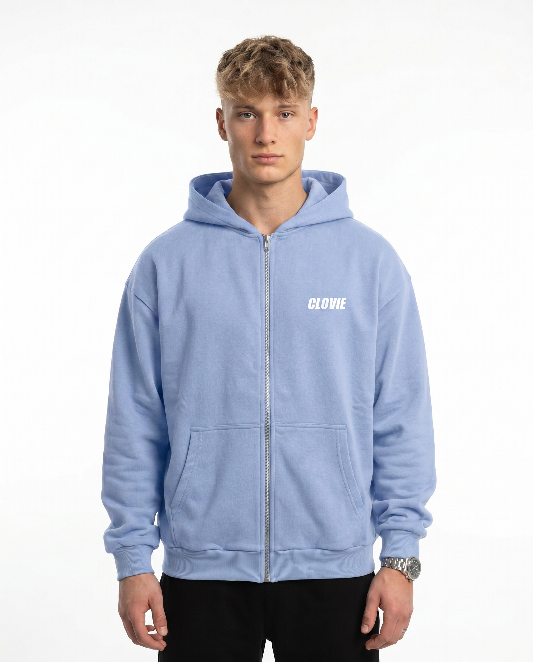 Raised by the streets Zip Hoodie Powder Blue Front