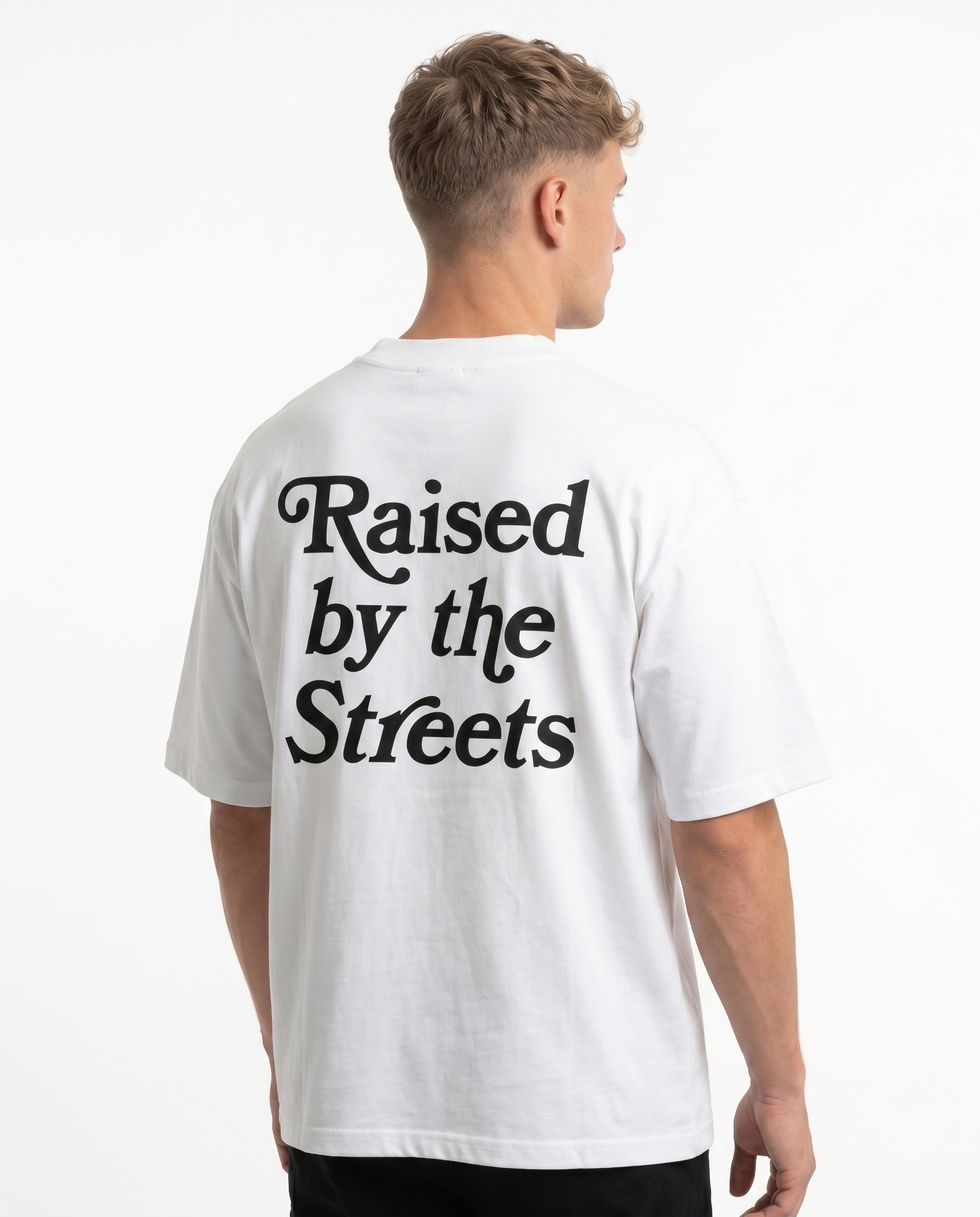 Raised by the streets OVS Tee White - model back print (reuse altes Sister 25.05)