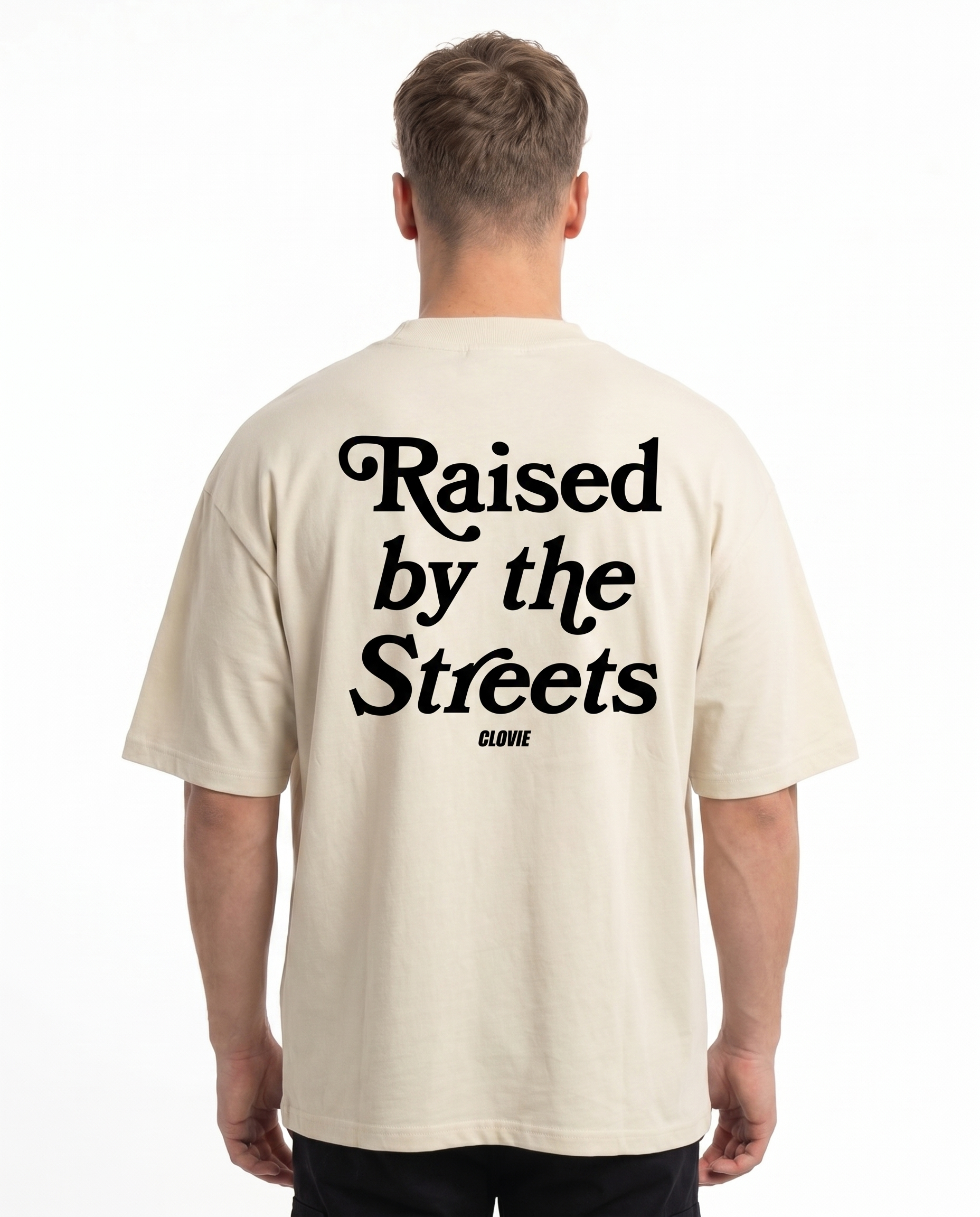 Raised by the streets Oversized Tee Natural Raw Back