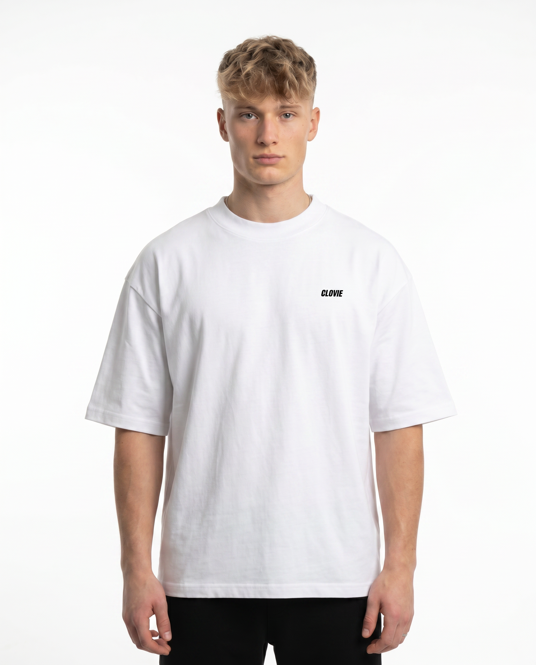 I am allergic to police OVS Tee White - model front CLOVIE (reuse Raised by the streets)