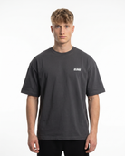 Raised by the streets OVS Tee Charcoal - model front CLOVIE (reuse Angel wings OVS Tee, korrigiert)