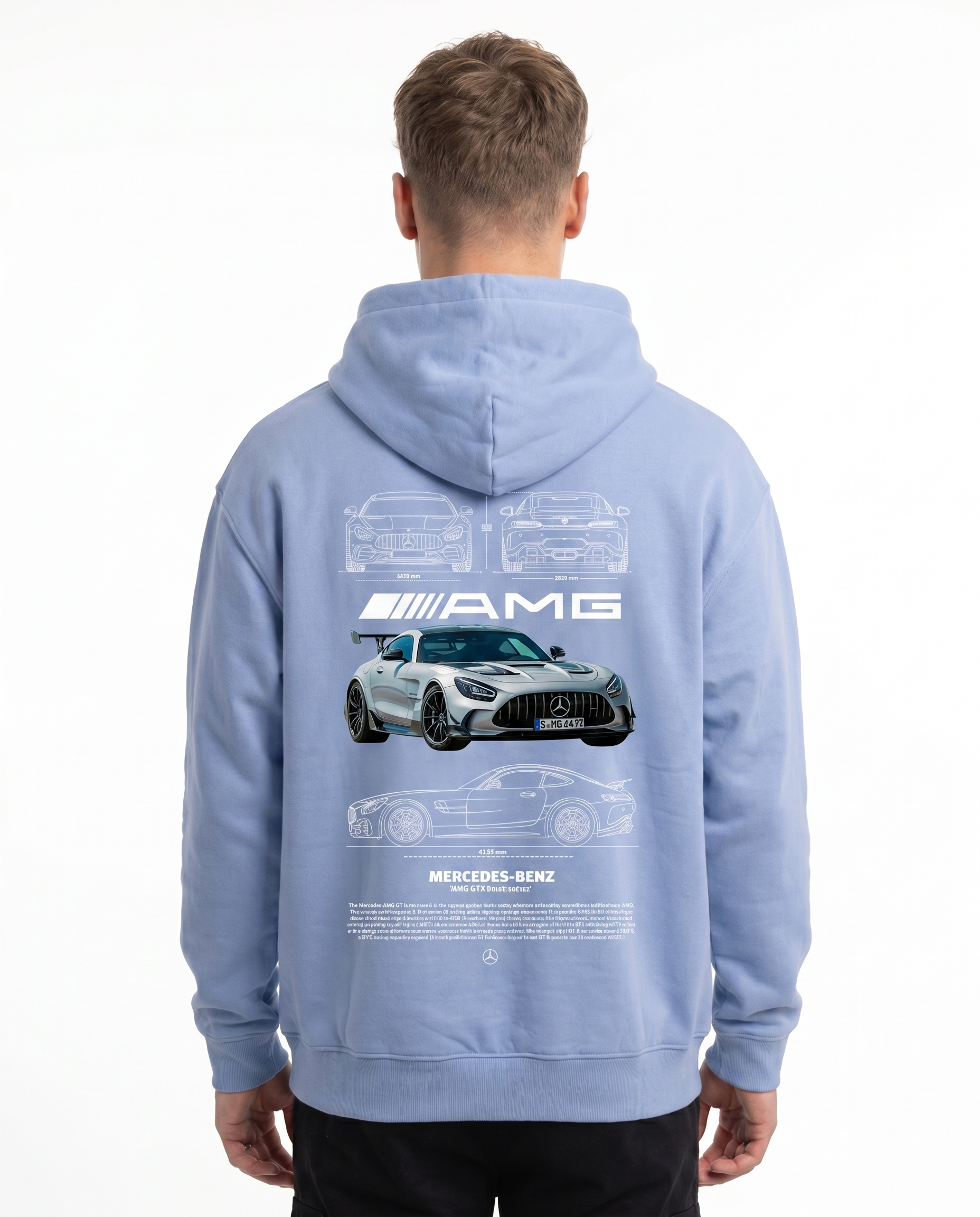 Mercedes-AMG GT Oversized Hoodie Powder Blue - model back print