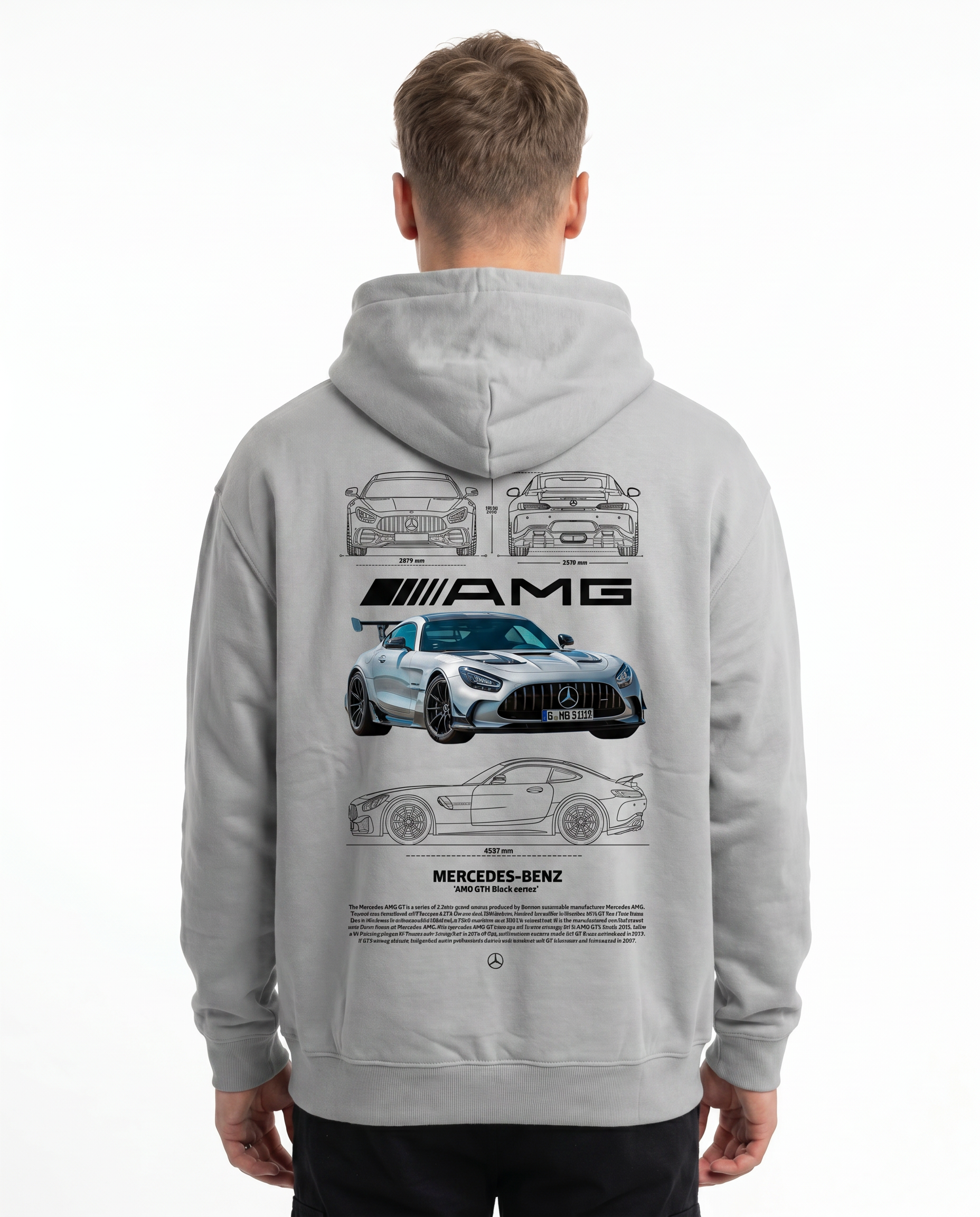 Mercedes-AMG GT Oversized Hoodie Light Asphalt - model back print
