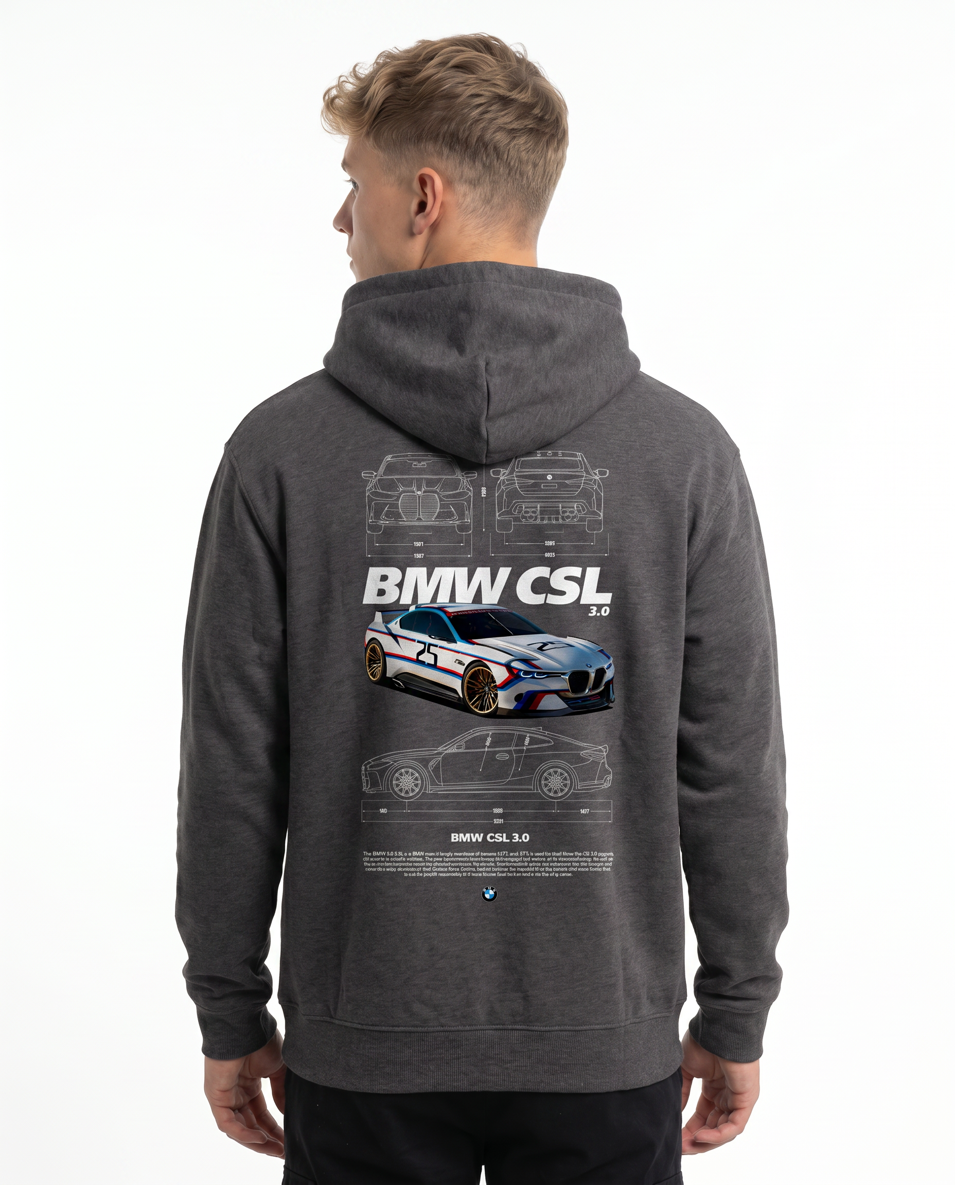BMW CSL 3.0 Hoodie Charcoal Heather - model back print