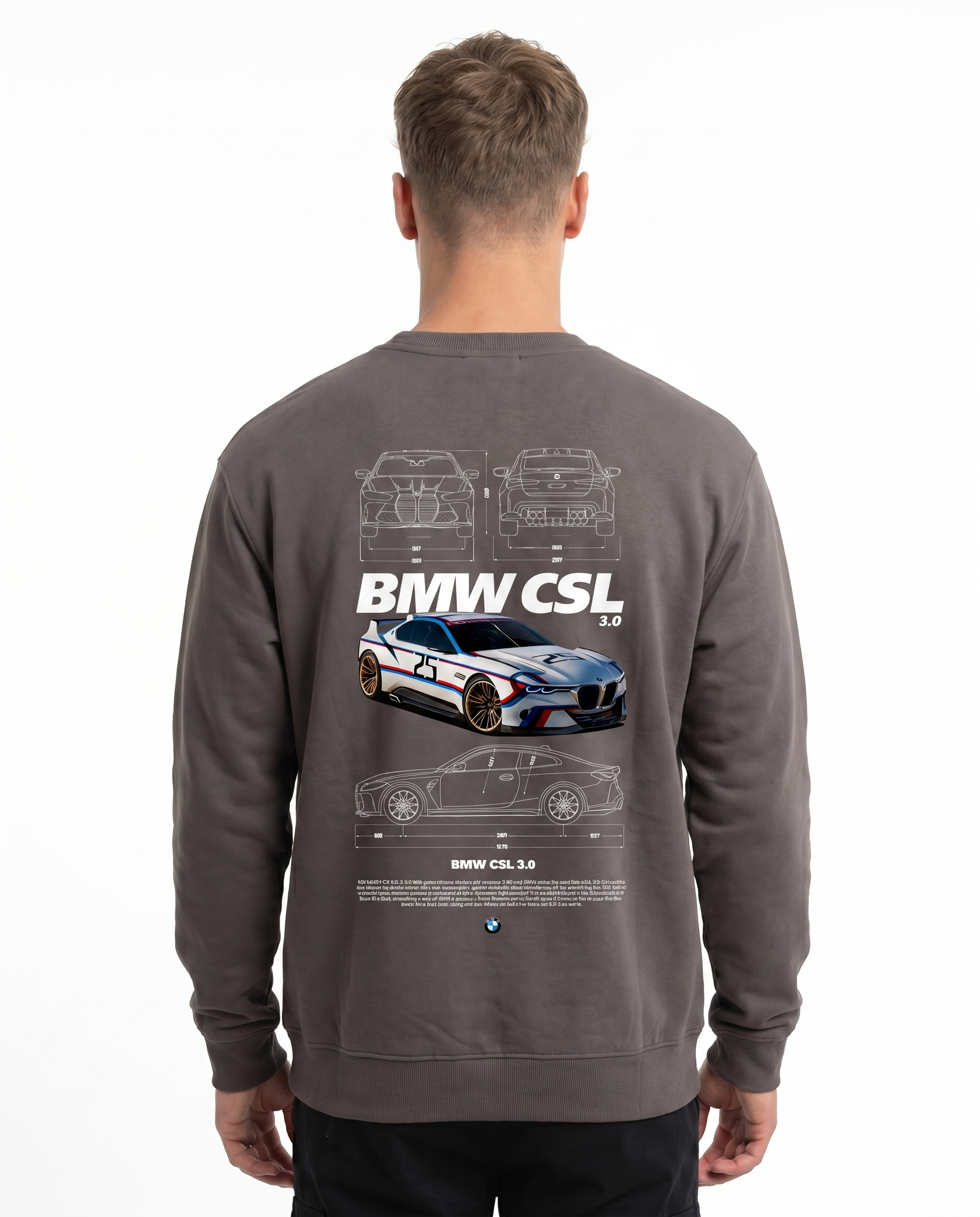 BMW CSL 3.0 Sweater Asphalt - model back print