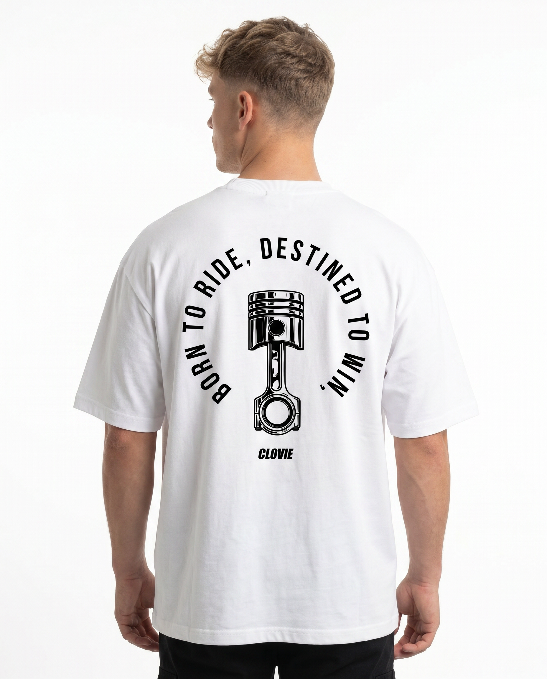 Born to ride Oversized Tee White - model back print