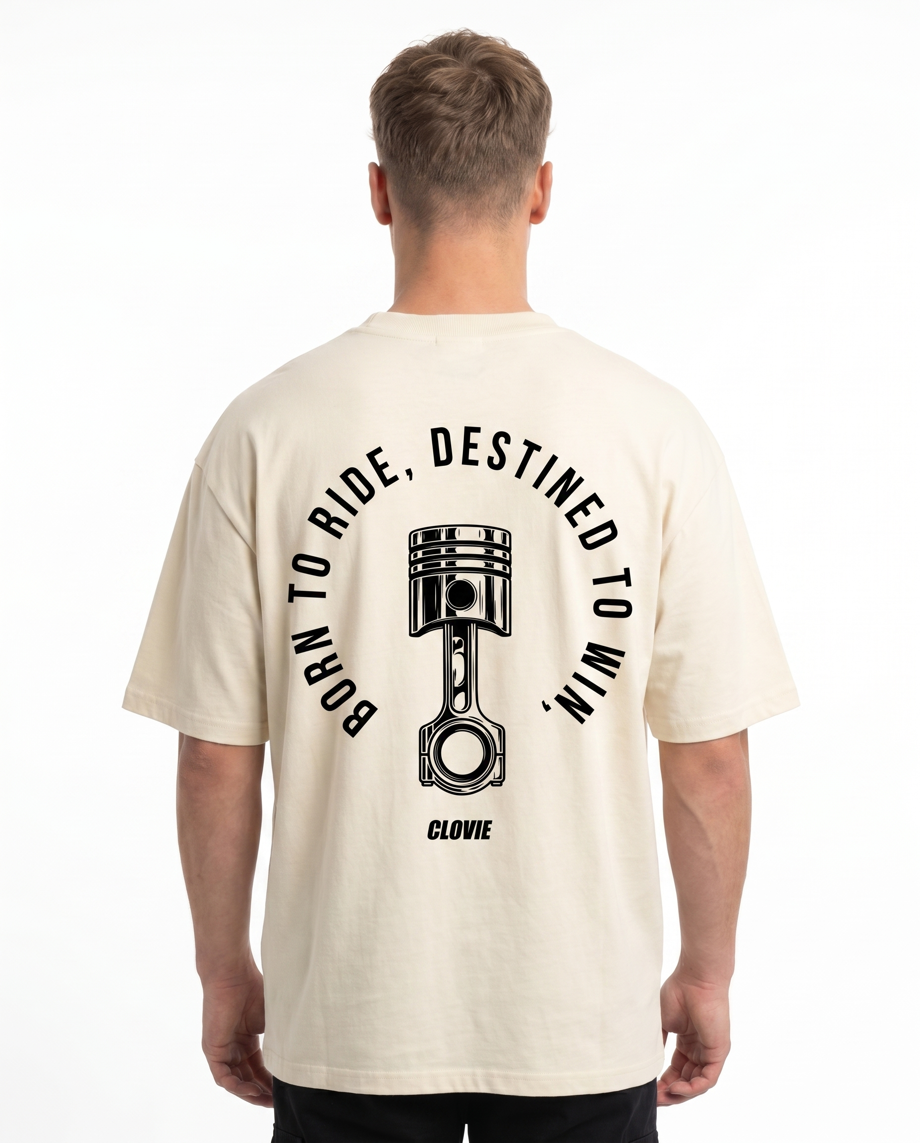 Born to ride Oversized Tee Natural Raw Rueckansicht - CLOVIE Streetwear