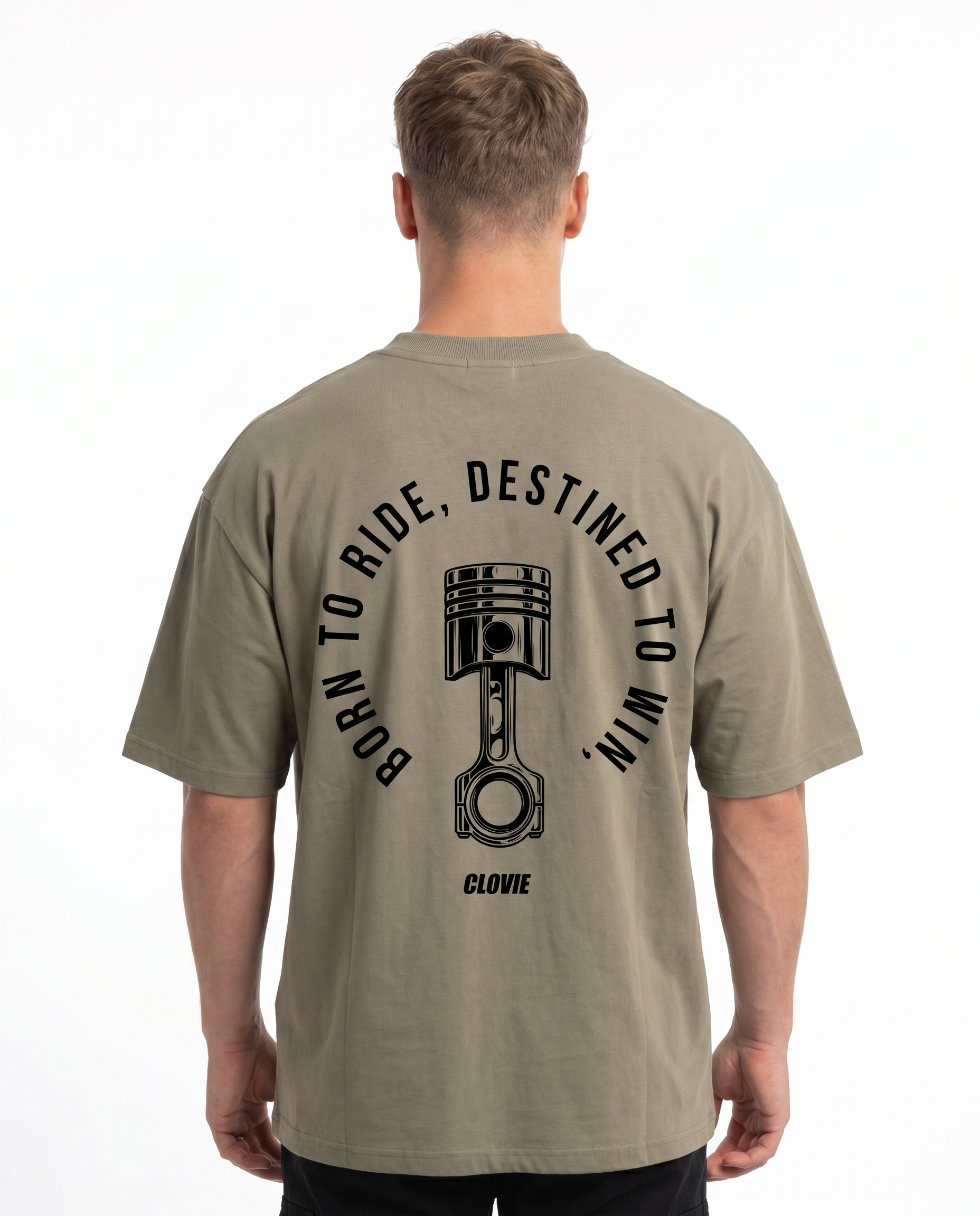 Born to ride Oversized Tee Khaki Rueckansicht - CLOVIE Streetwear