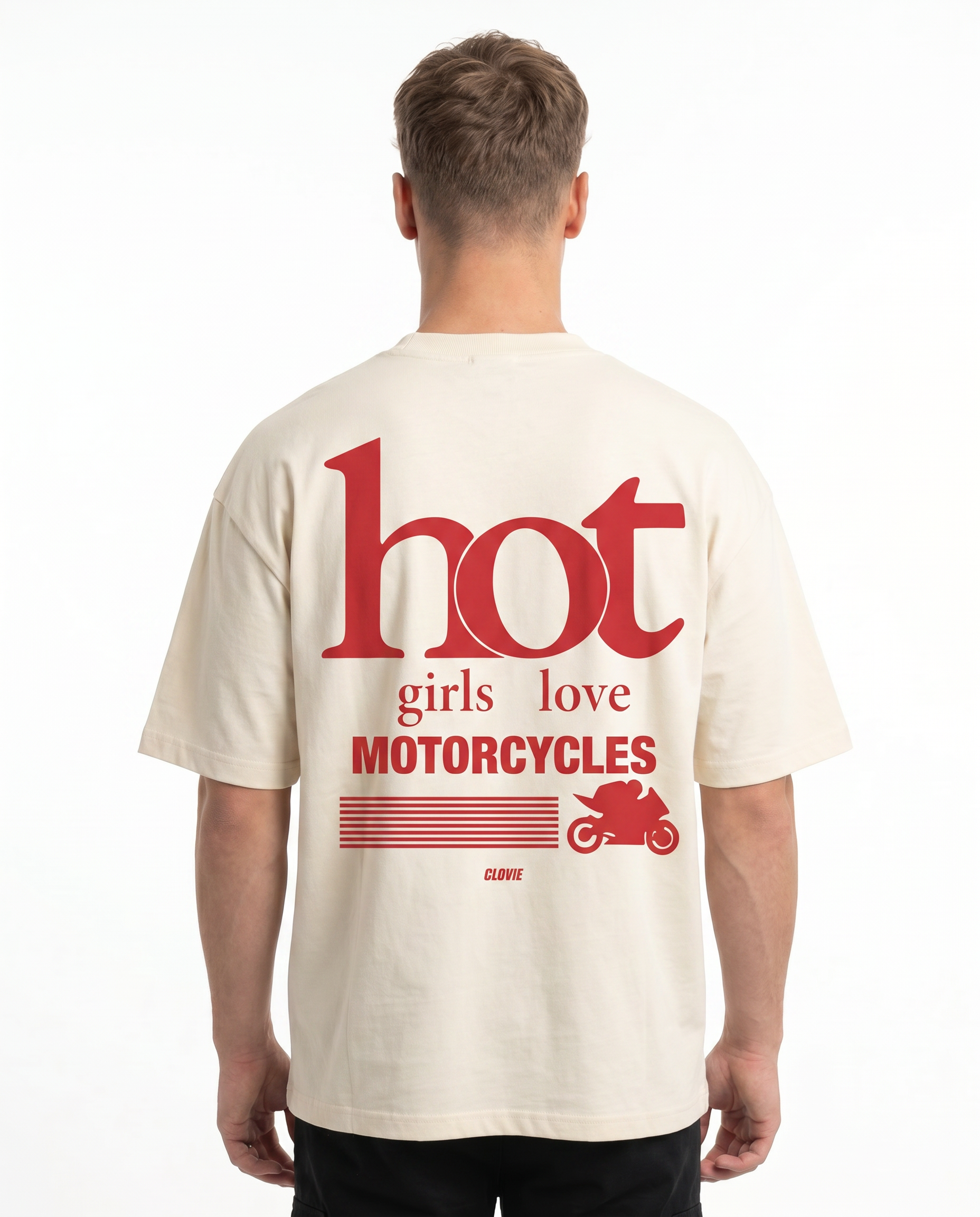 Hot girls love motorcycles Oversized Tee Natural Raw Rueckansicht - CLOVIE Streetwear
