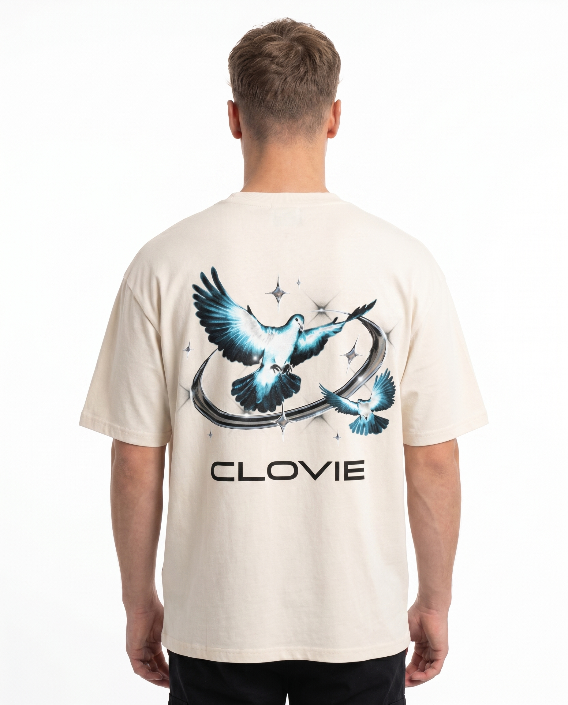 Bird universum Oversized Tee Natural Raw Rueckansicht - CLOVIE Streetwear