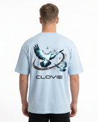 Bird universum Oversized Tee Babyblau Rueckansicht - CLOVIE Streetwear