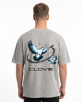 Bird universum Oversized Tee Washed Grey Rueckansicht - CLOVIE Streetwear