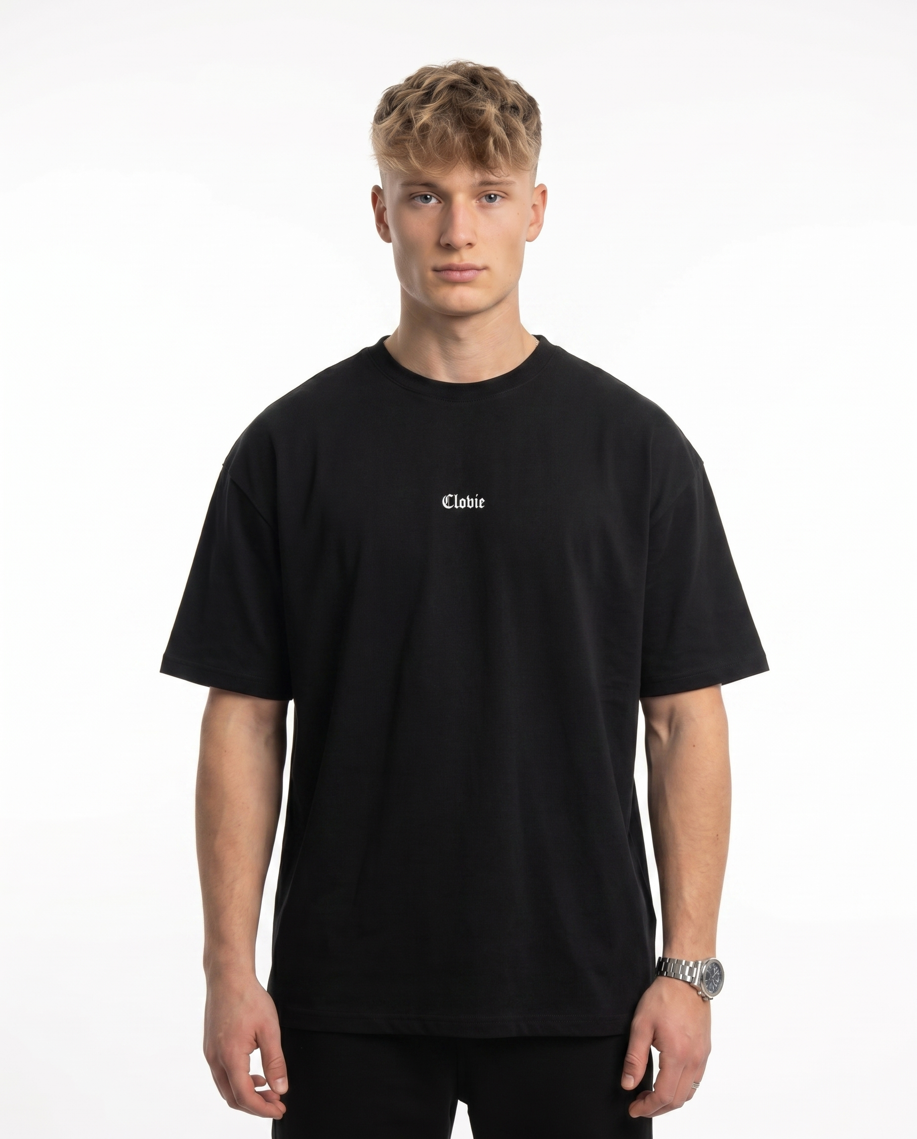 Bird universum Oversized Tee Schwarz Vorderansicht - CLOVIE Streetwear