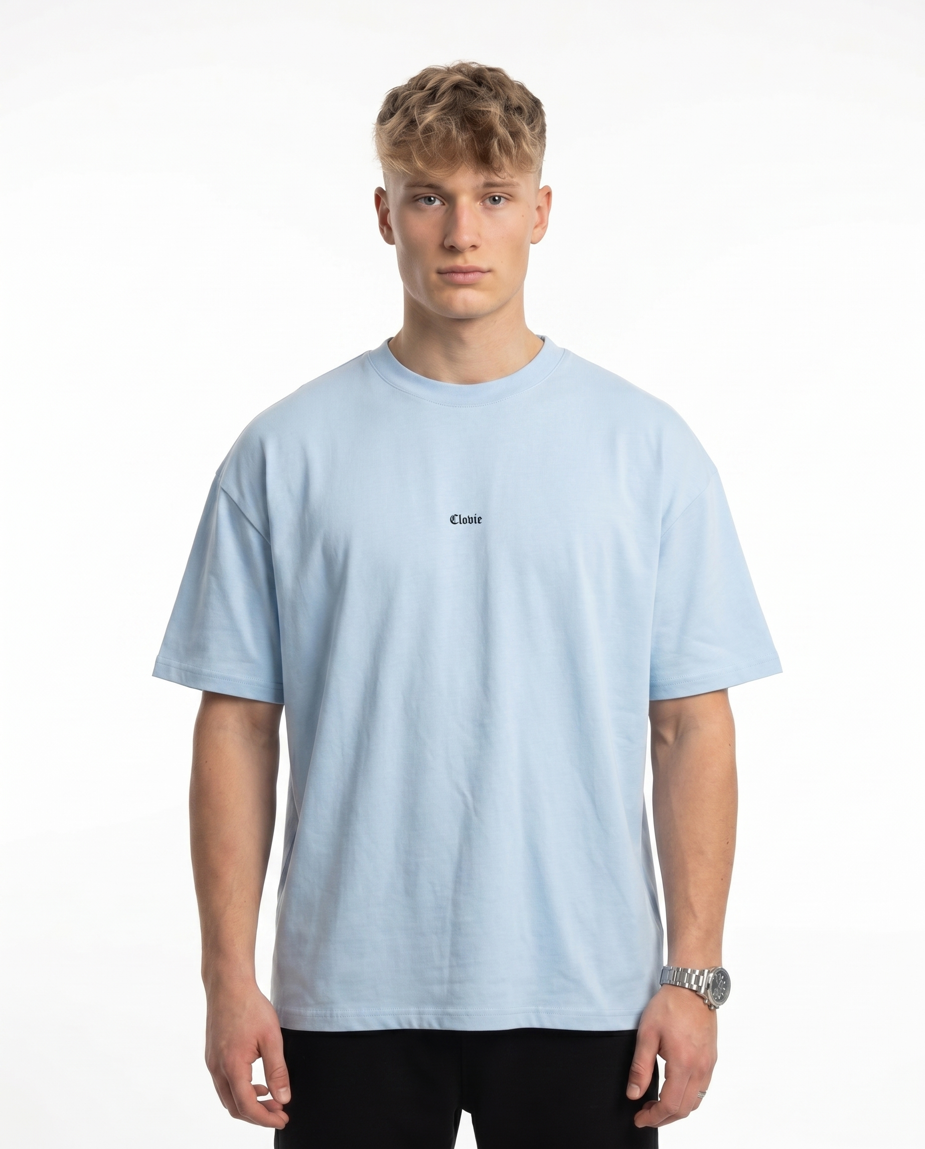 Bird universum Oversized Tee Babyblau Vorderansicht - CLOVIE Streetwear