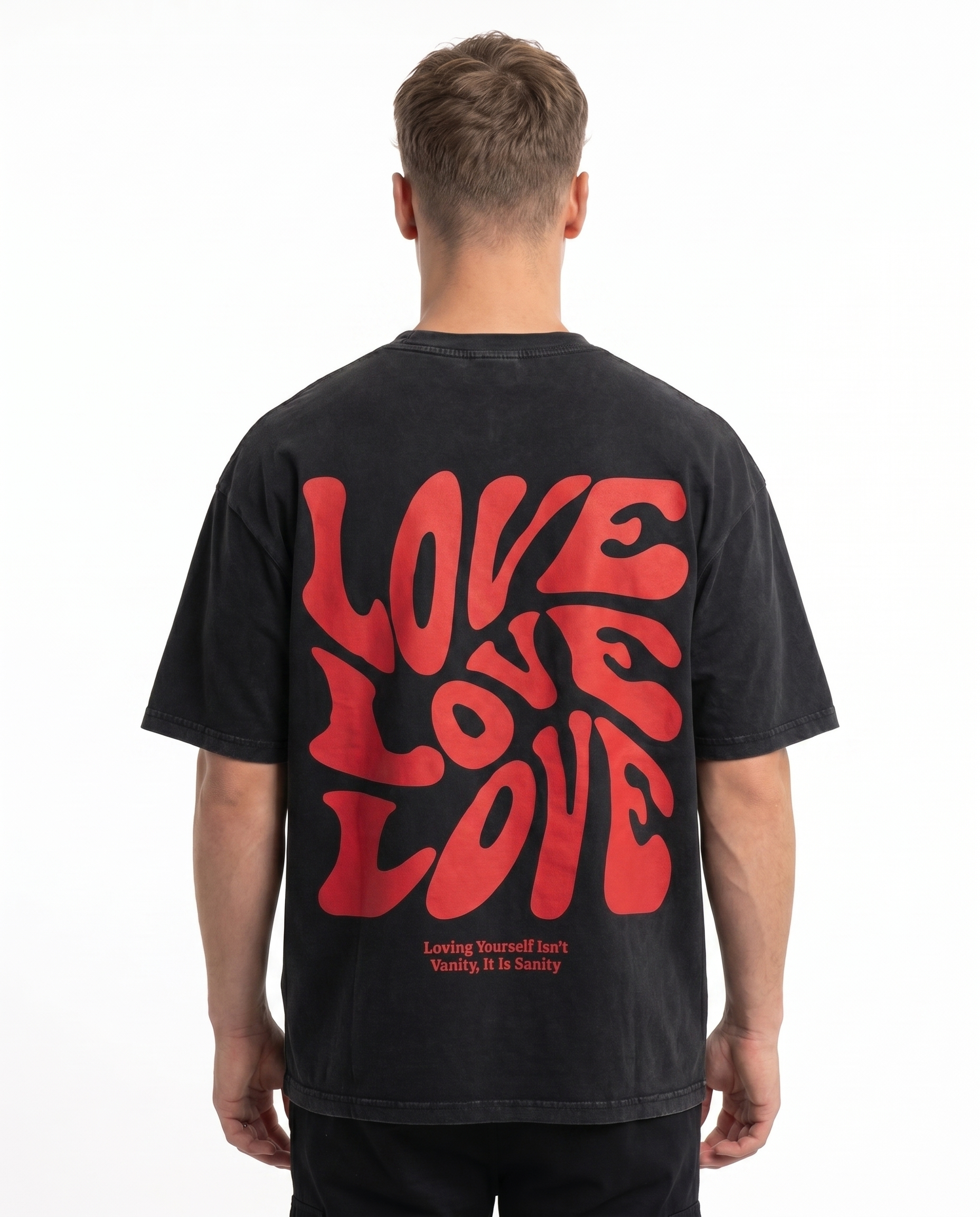 Loving yourself washed Oversized Tee Black Rueckansicht - CLOVIE Streetwear