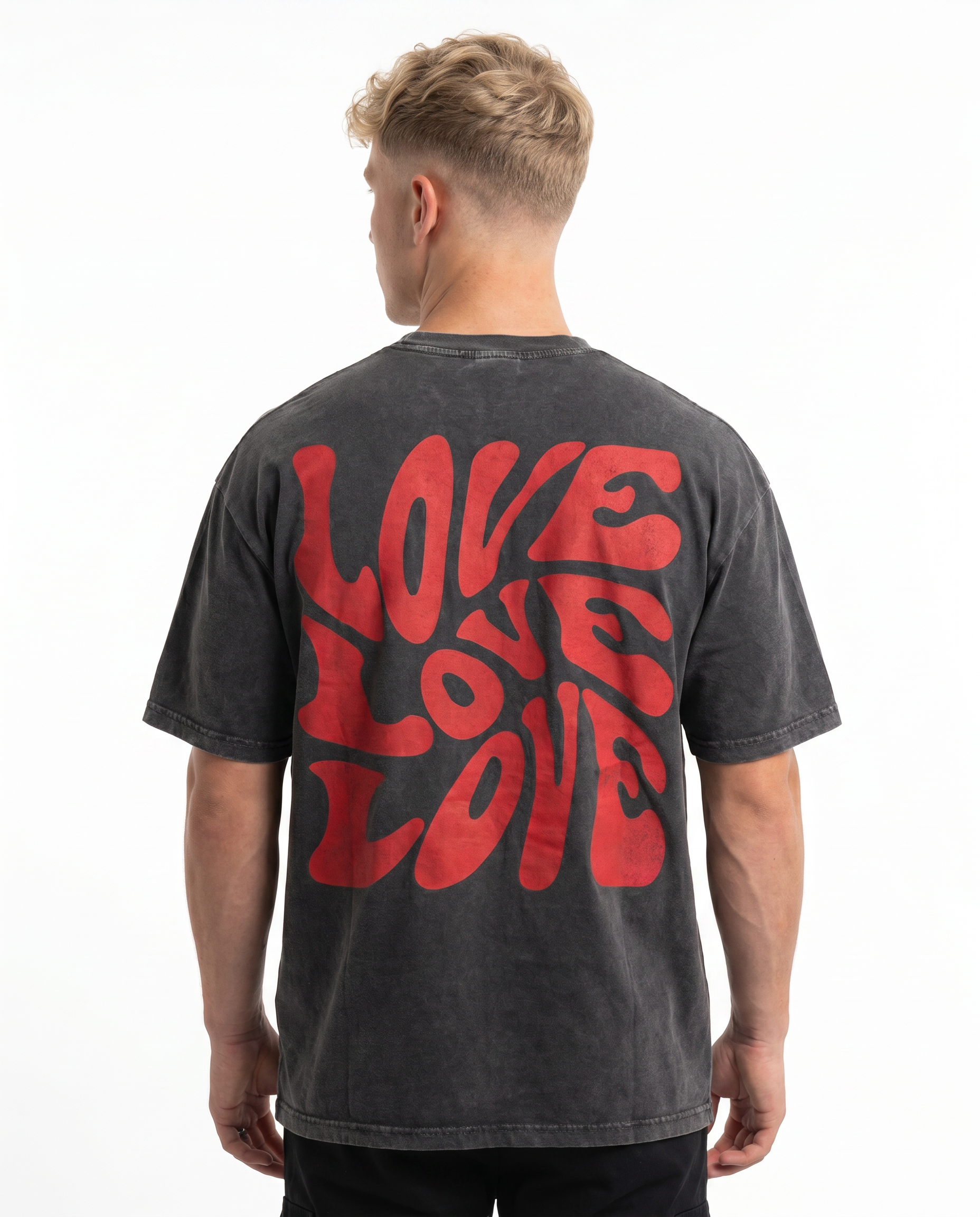 Loving yourself washed Oversized Tee Asphalt Rueckansicht - CLOVIE Streetwear