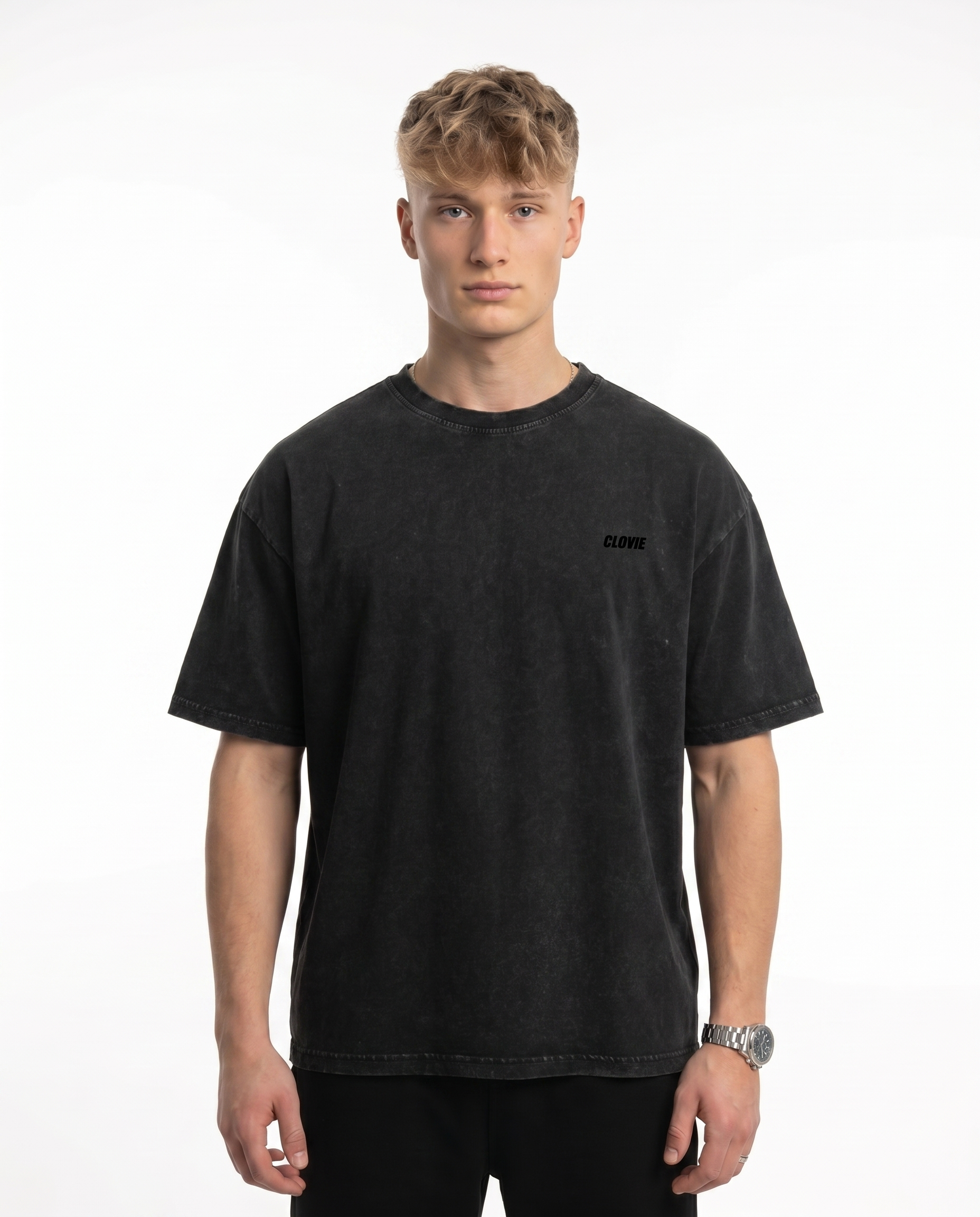 Loving yourself washed Oversized Tee Black Vorderansicht - CLOVIE Streetwear