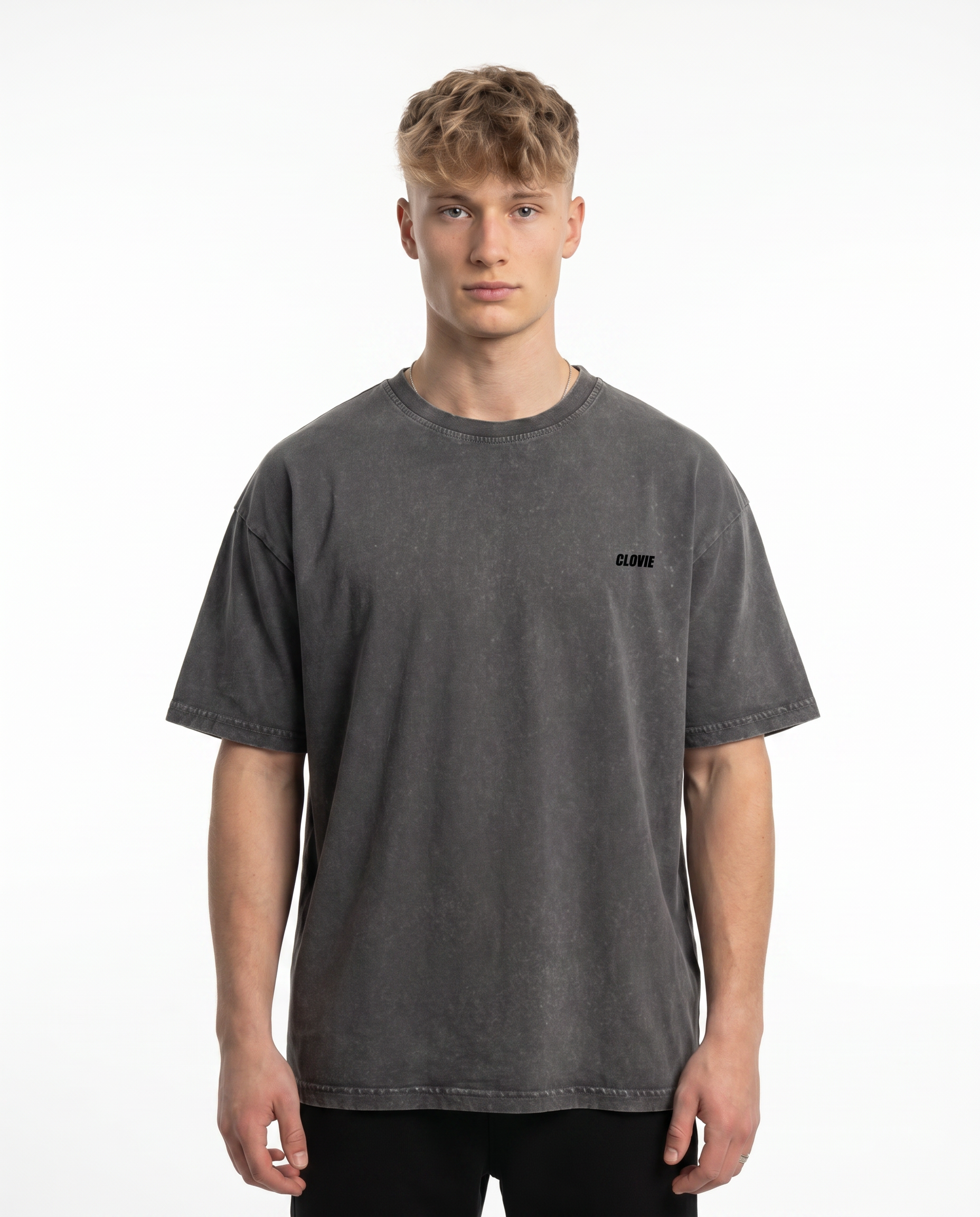 Loving yourself washed Oversized Tee Asphalt Vorderansicht - CLOVIE Streetwear