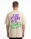 Eat p*ssy it's vegan Oversized Tee Sand - model back print (reused from CLOVIE OVS Tee twin)