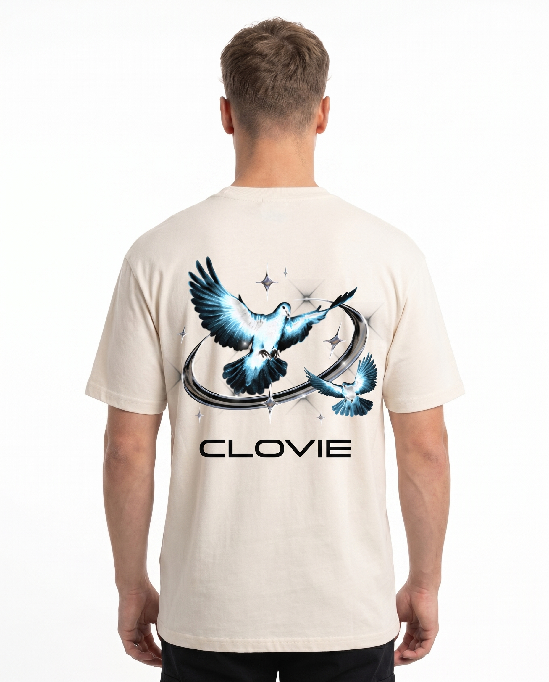 Bird universum Standard Tee Natural Raw Rueckansicht - CLOVIE Streetwear
