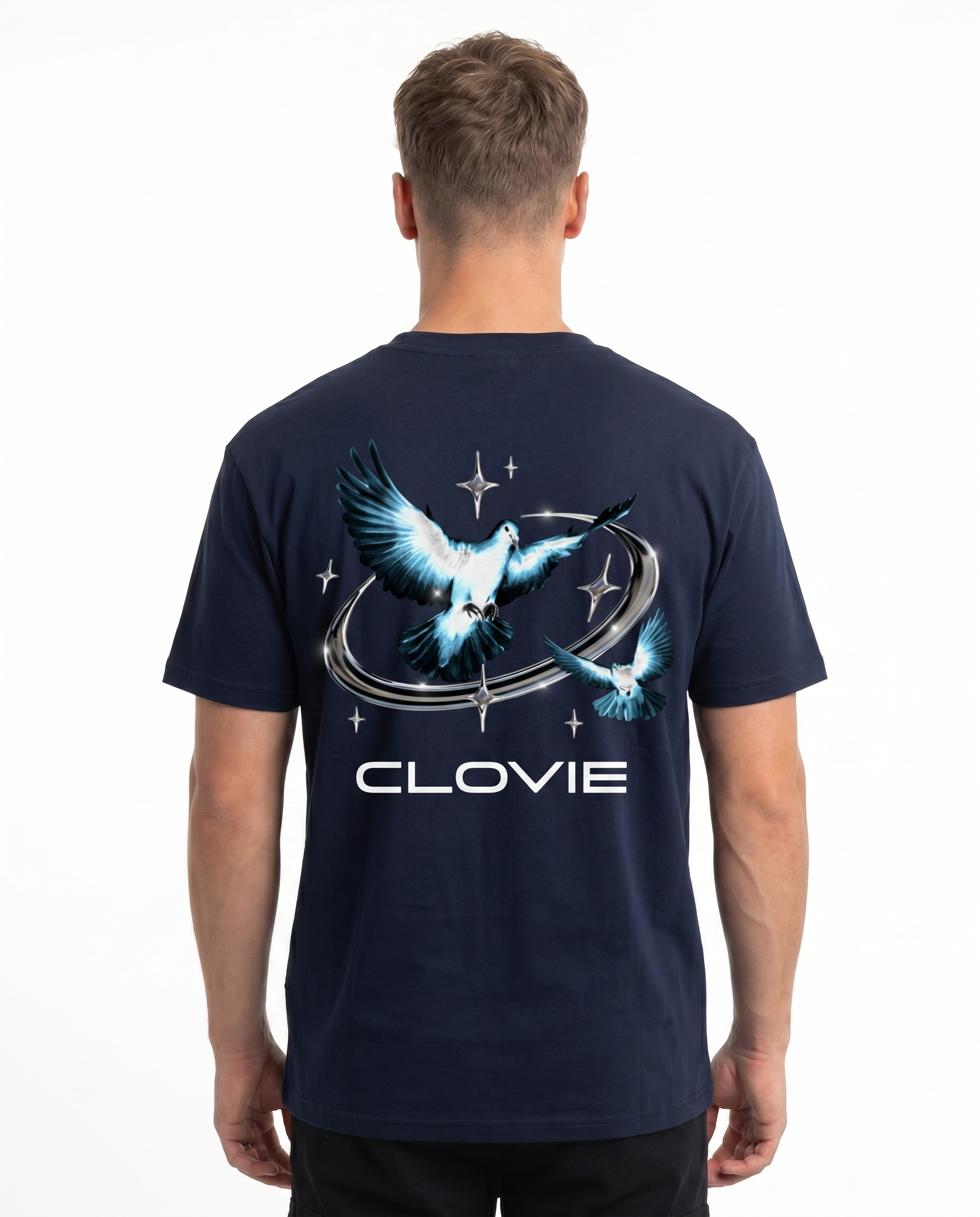 Bird universum Standard Tee French Navy Rueckansicht - CLOVIE Streetwear