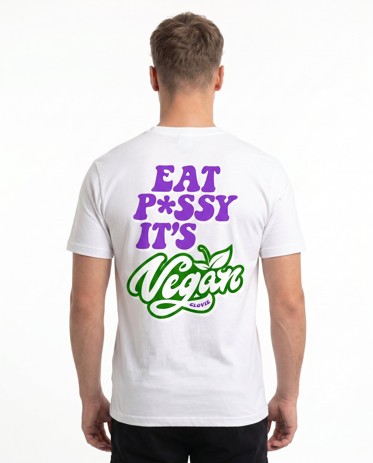 Eat p*ssy it's vegan Oversized Tee White - model back print (reused from Standard Tee)