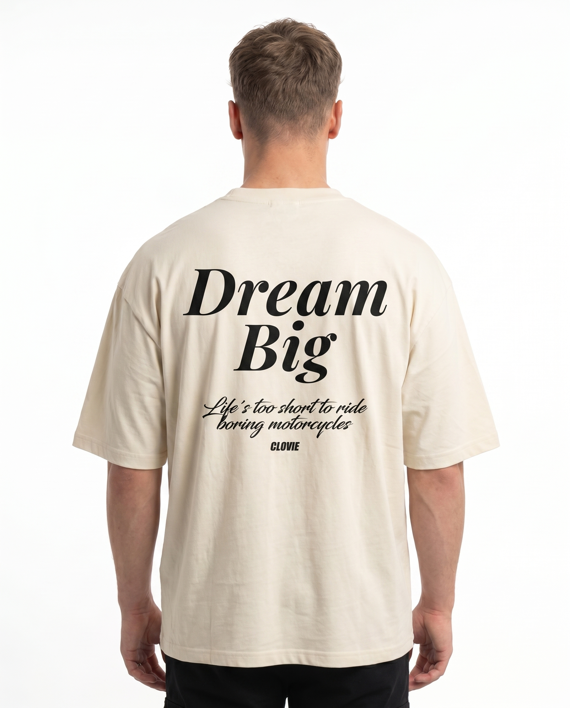 Dream big Oversized Tee Sand - model back print (Natural Raw reuse)