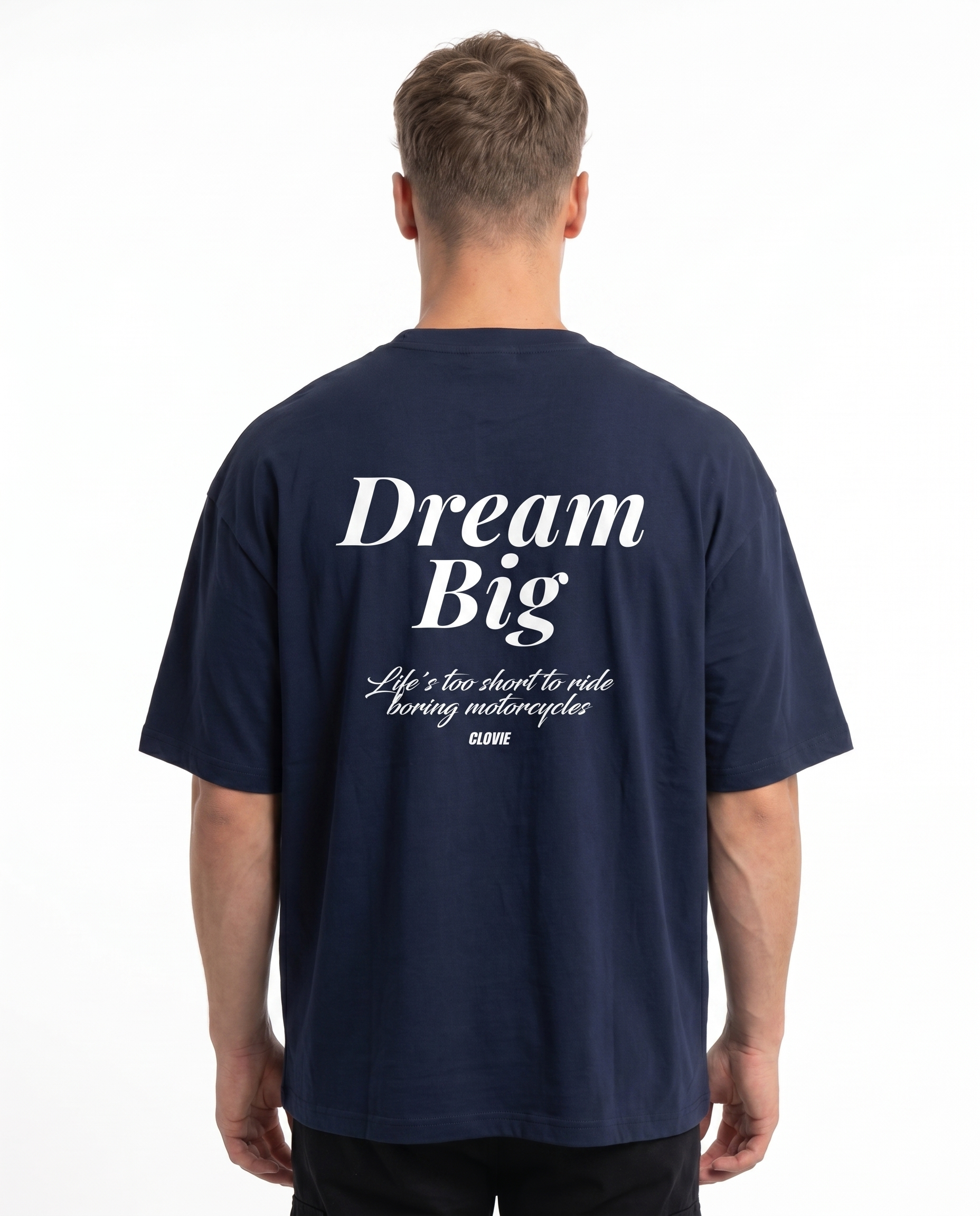 Dream big Oversized Tee Navy - model back print (French Navy reuse)