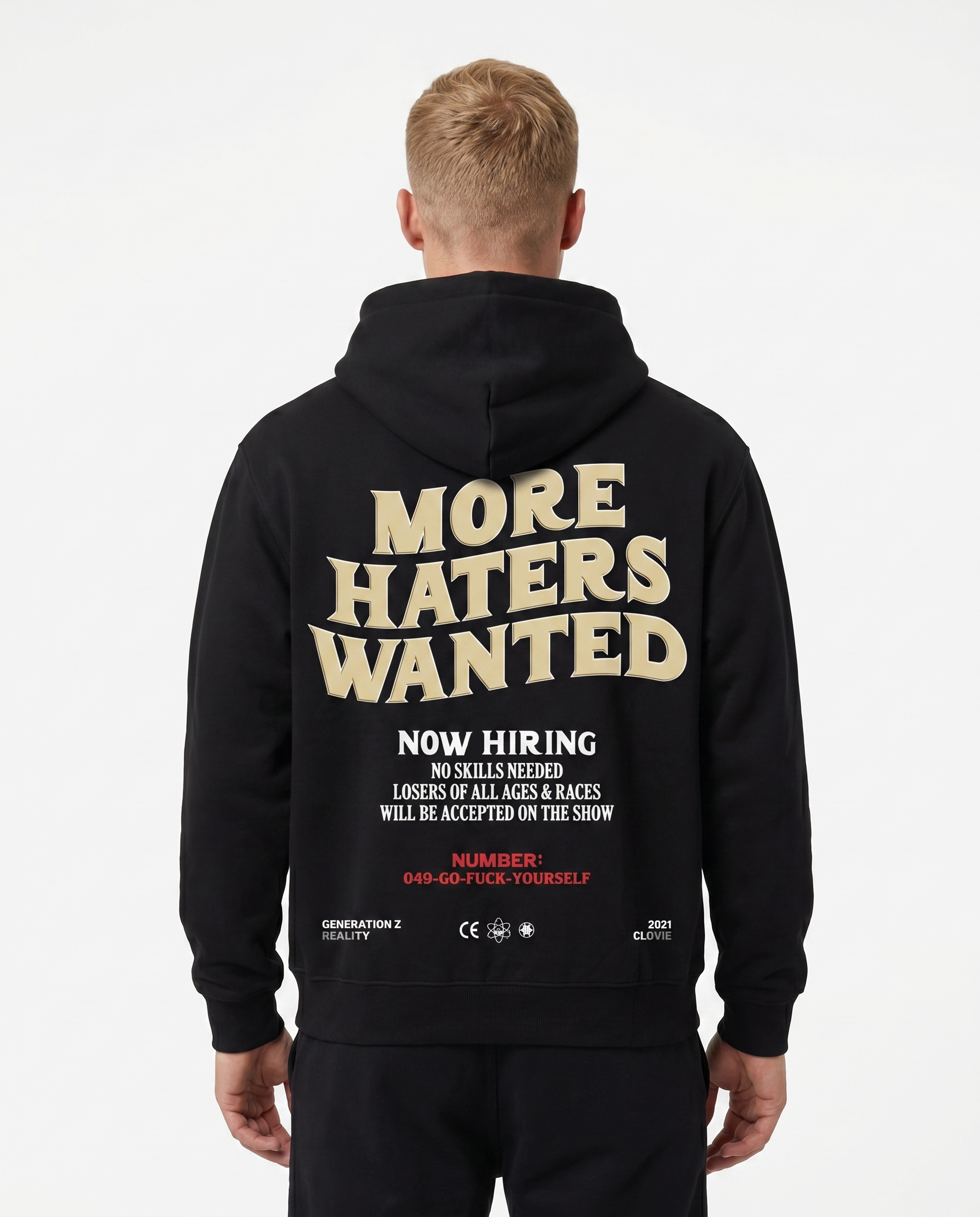 More haters wanted Hoodie Jet Black Rueckansicht